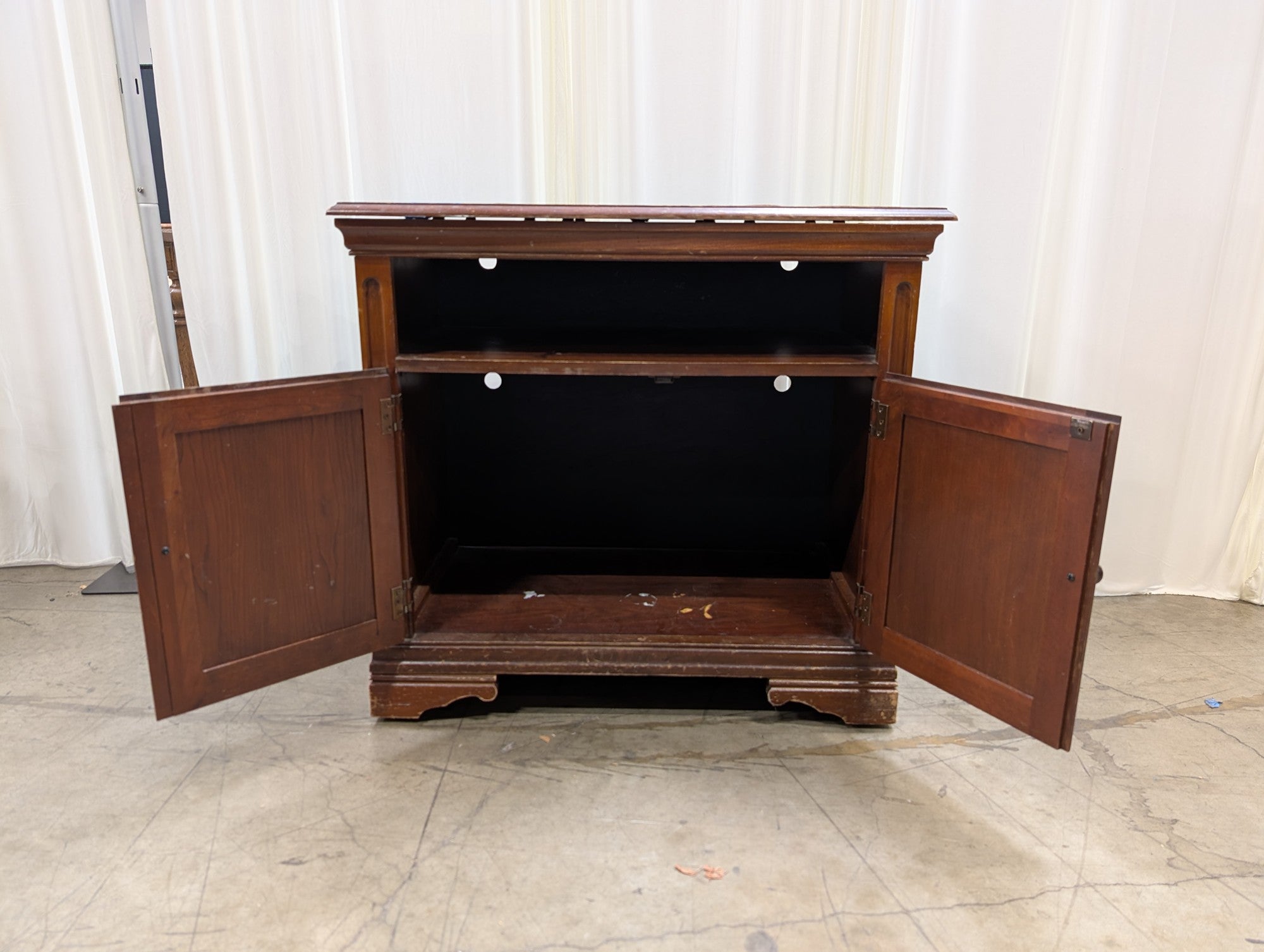 Dark Wood Traditional TV Stand with Storage Doors