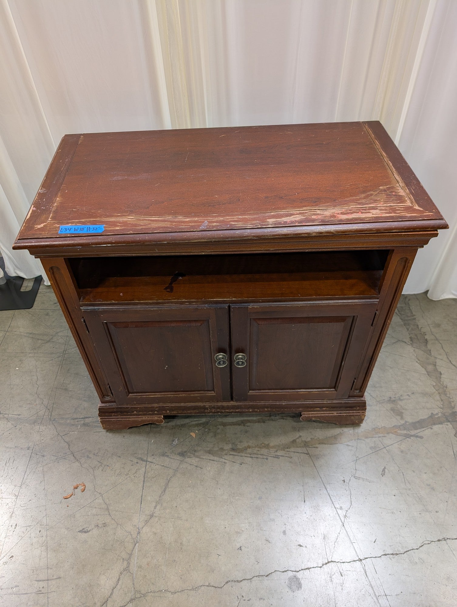Dark Wood Traditional TV Stand with Storage Doors