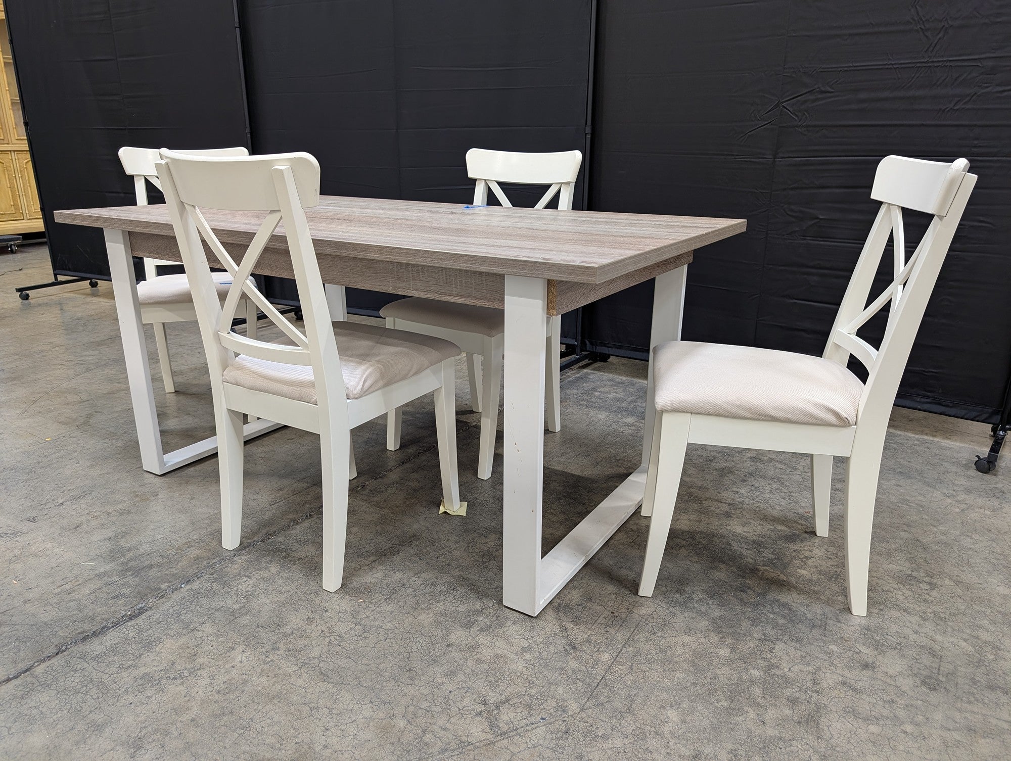 Ikea Light Wood Grain Top Dining Table with Four White Chairs