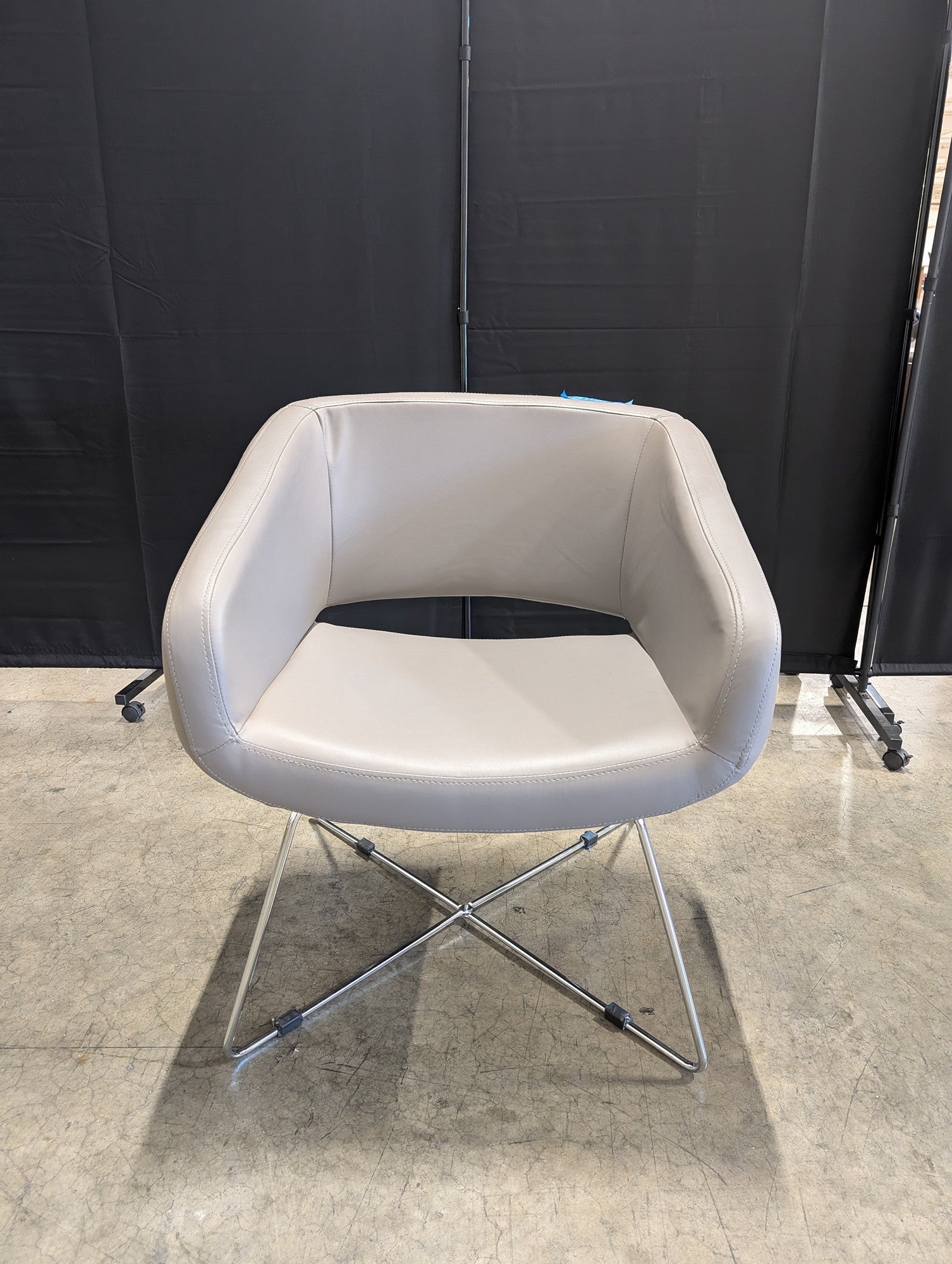 Modern Light Grey Upholstered Chair with Chrome Base