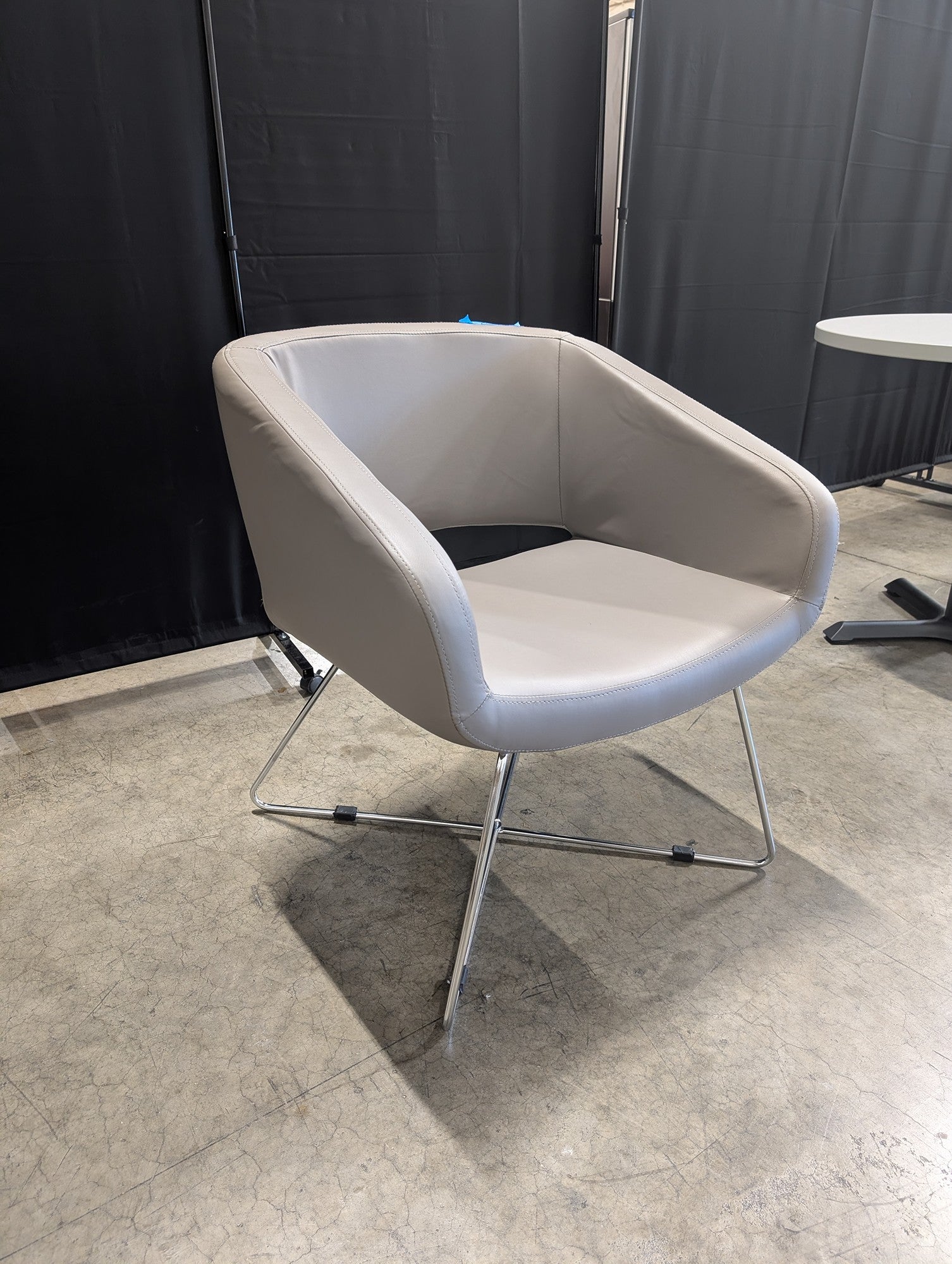 Modern Light Grey Upholstered Chair with Chrome Base