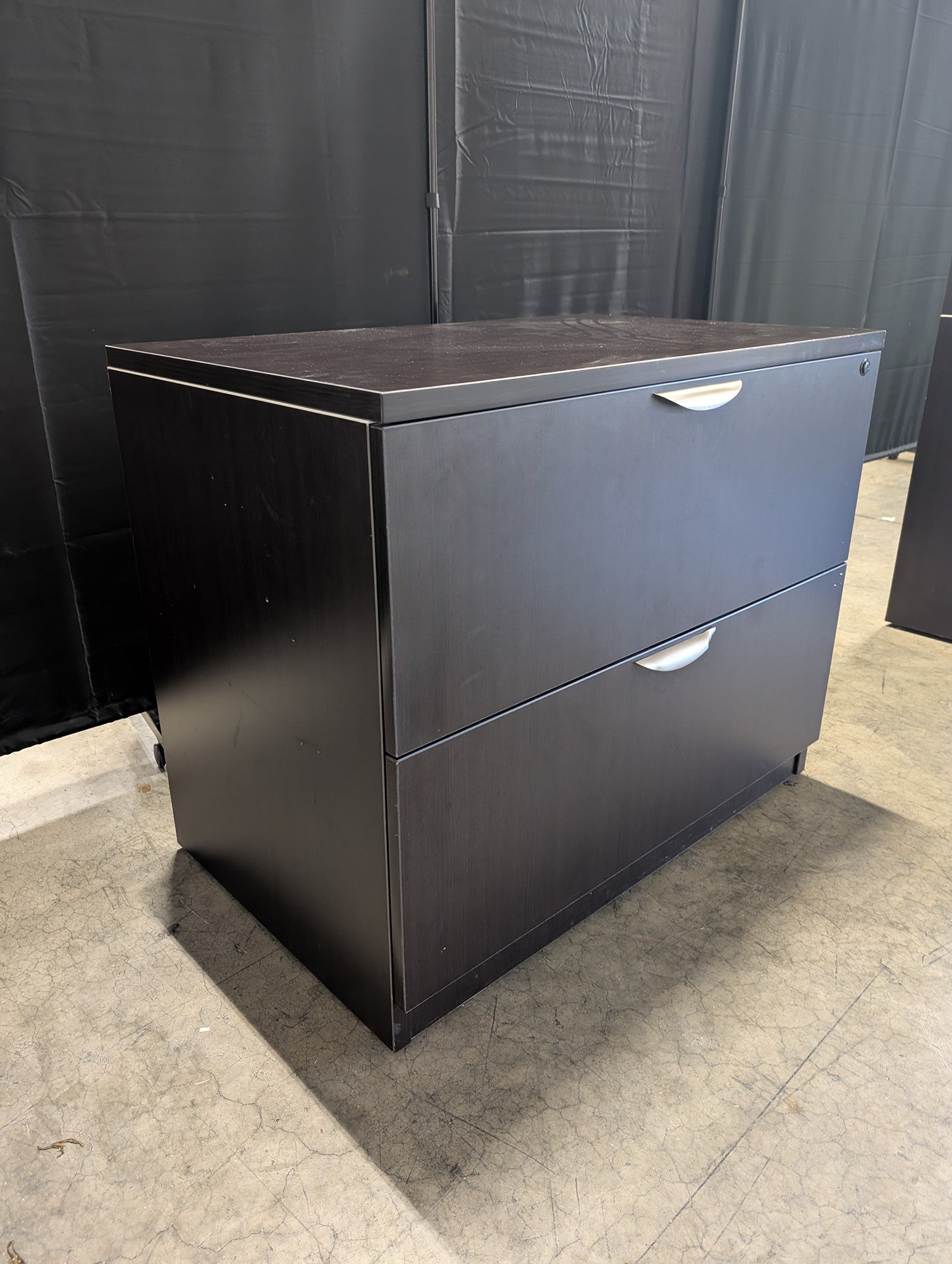 Espresso Two-Drawer Filing Cabinet with Silver Handles