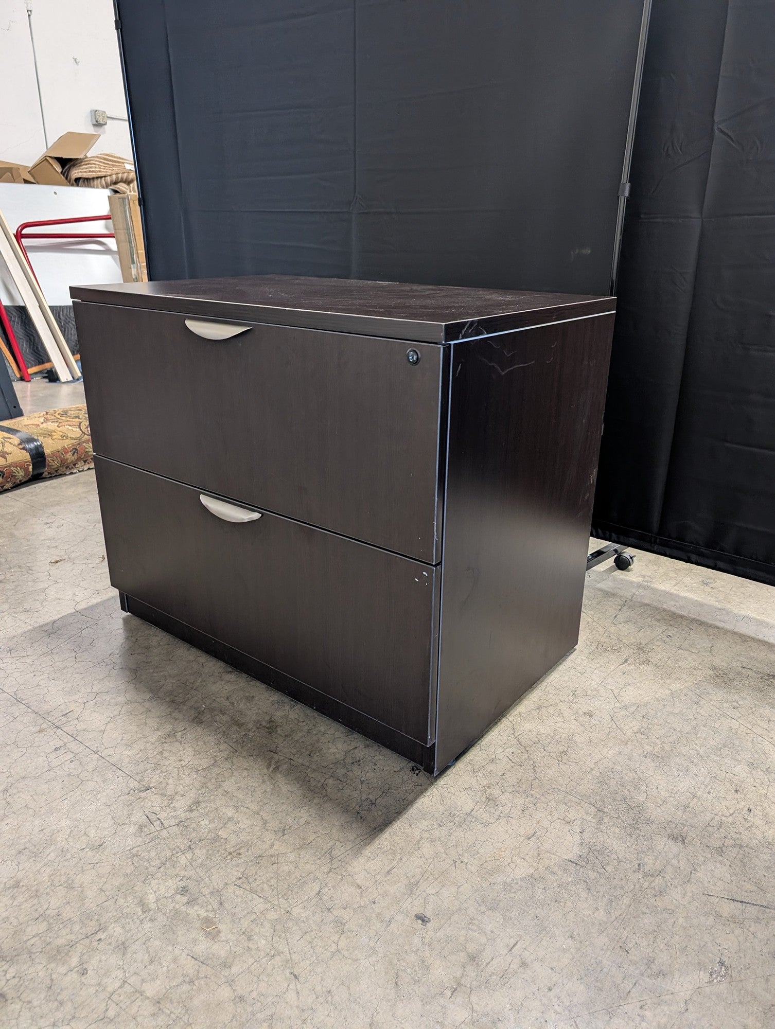 Espresso Two-Drawer Filing Cabinet with Silver Handles