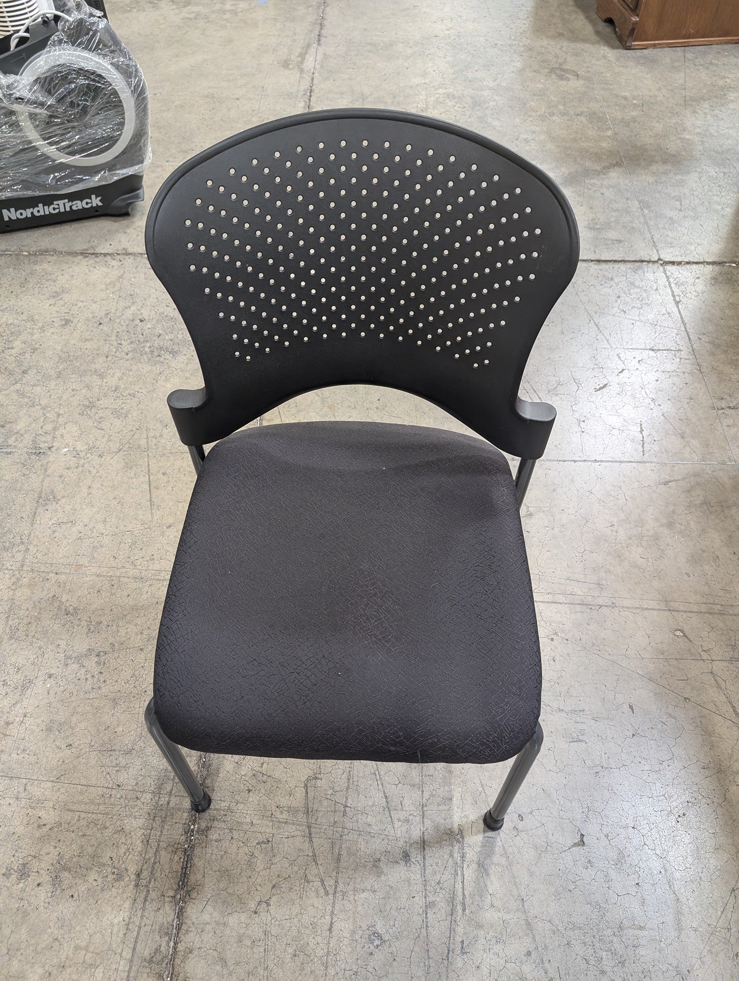 Black Plastic Back Stacking Chair with Fabric Seat