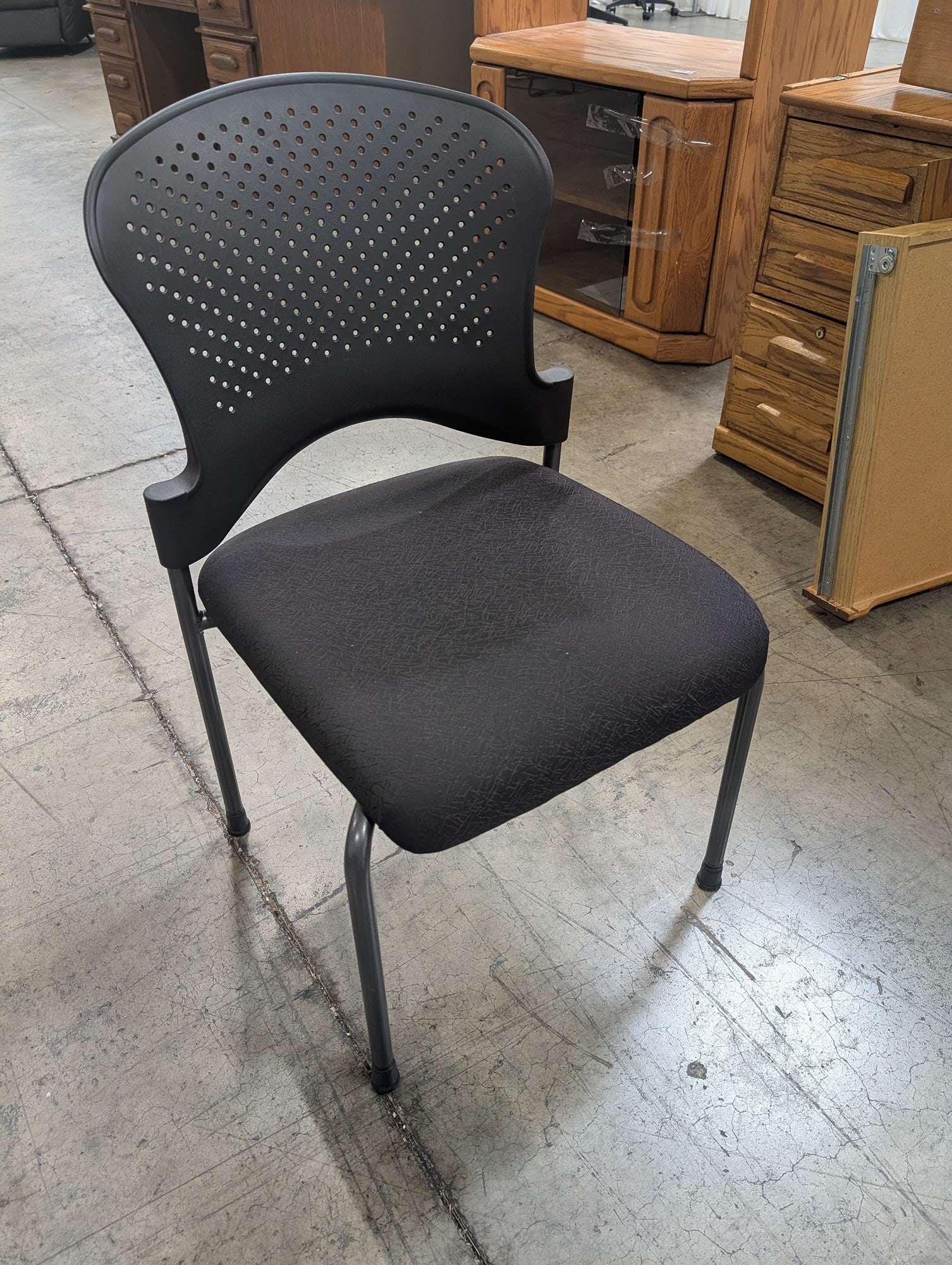 Black Plastic Back Stacking Chair with Fabric Seat