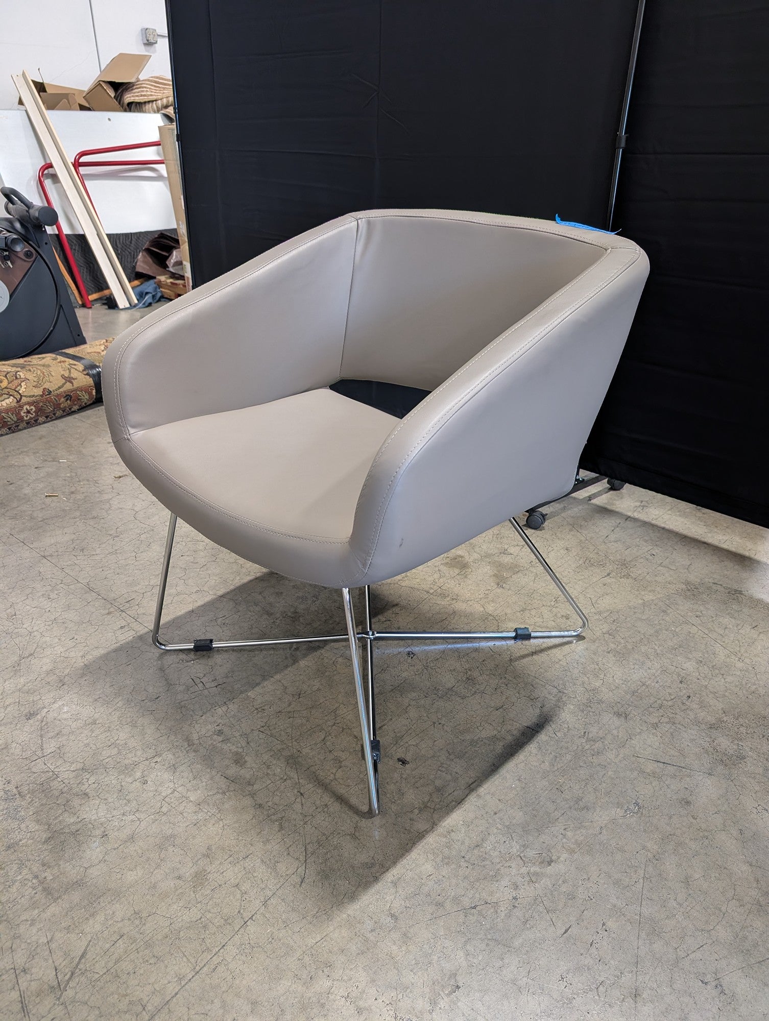 Modern Light Grey Upholstered Chair with Chrome Base
