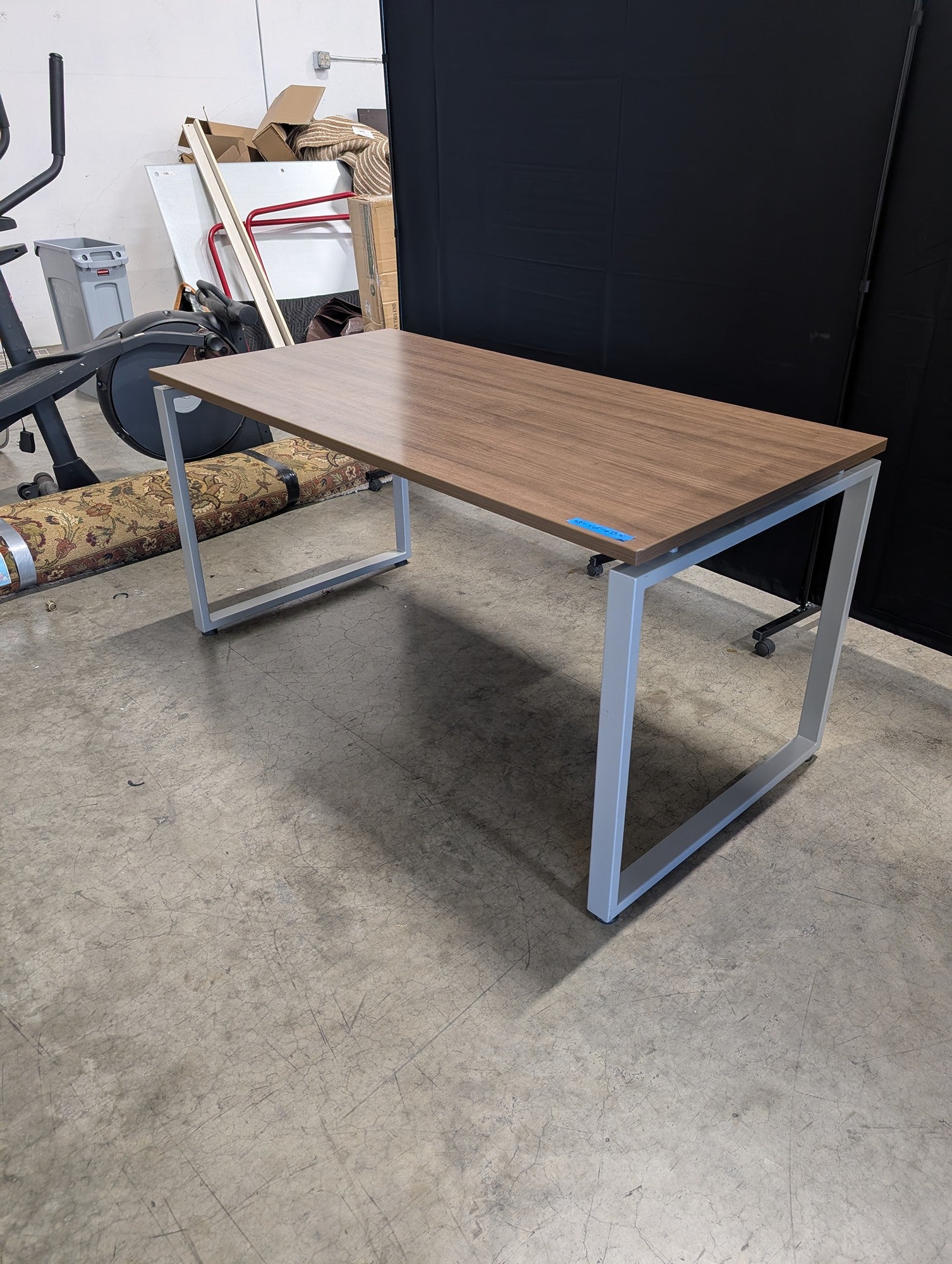Brown Wood-Look Top Desk with White Metal Legs