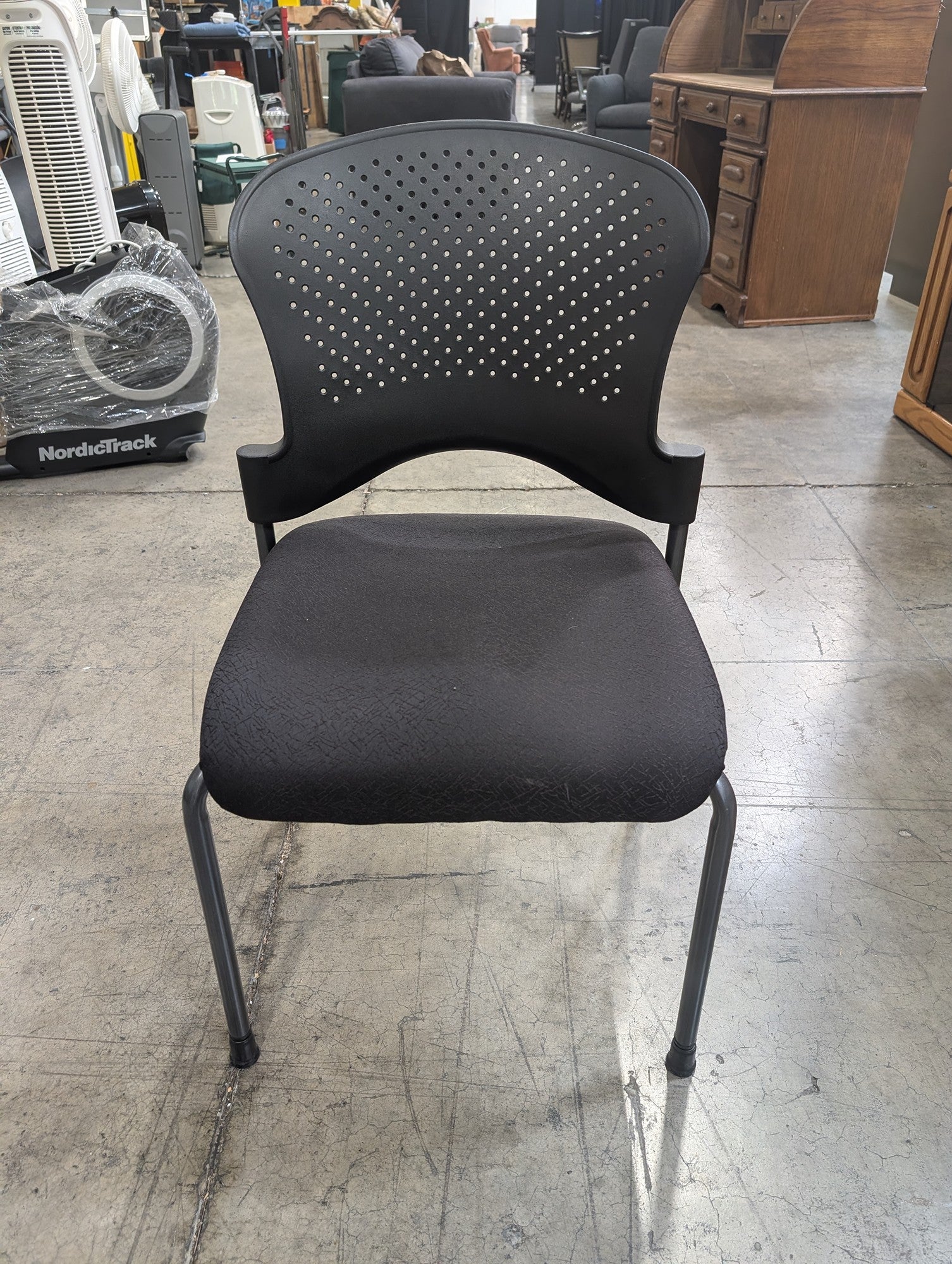 Black Plastic Back Stacking Chair with Fabric Seat