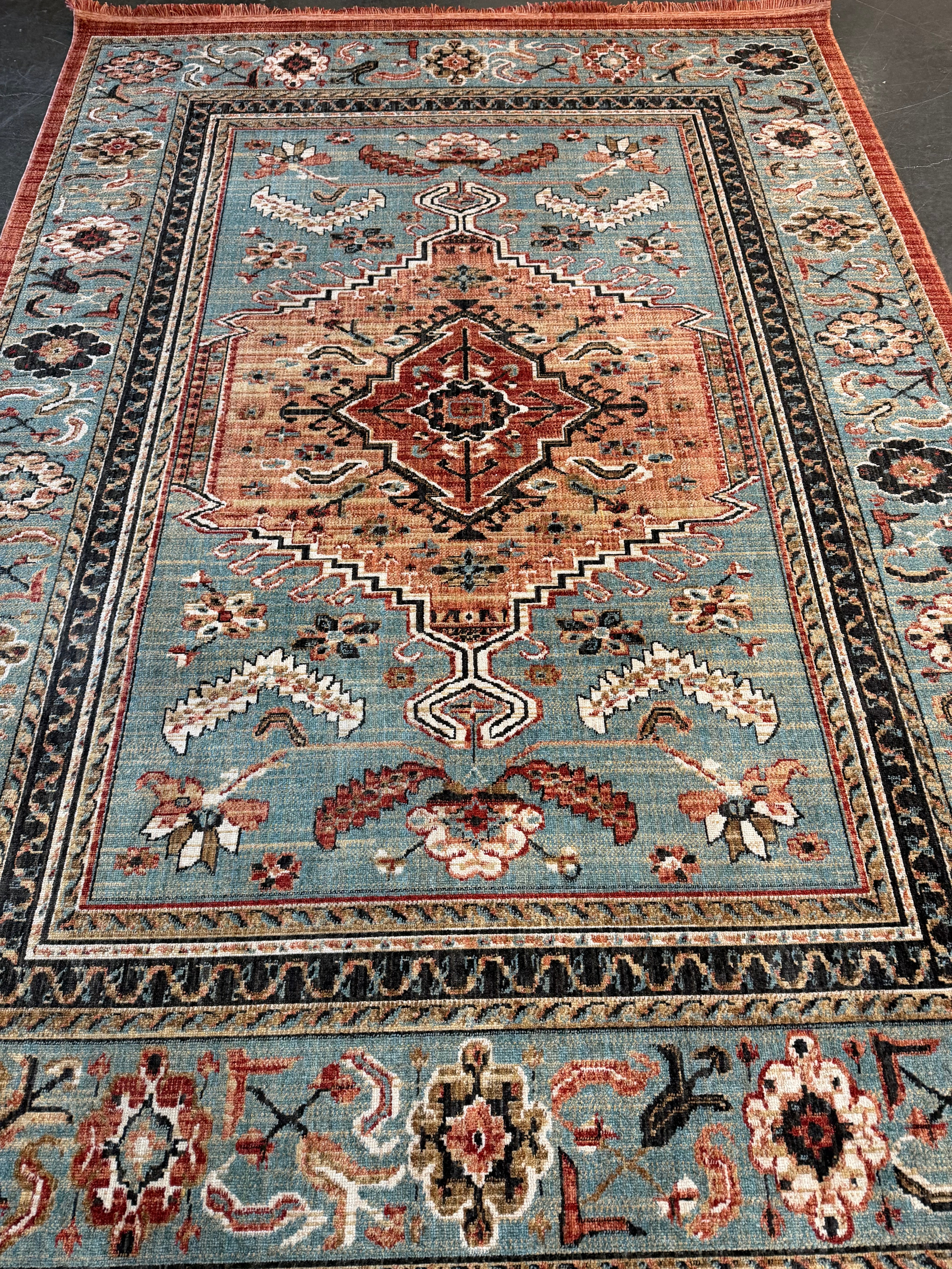 Traditional Teal and Rust Pattern 7 x 10 Area Rug