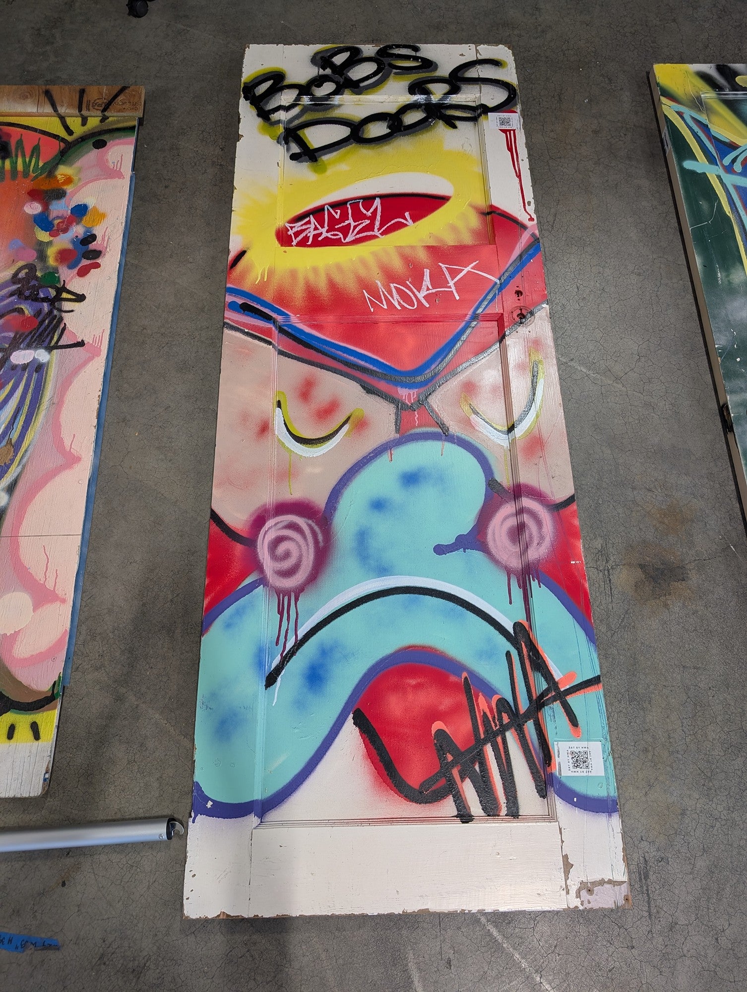 Multicolor Graffiti Art Wood Door