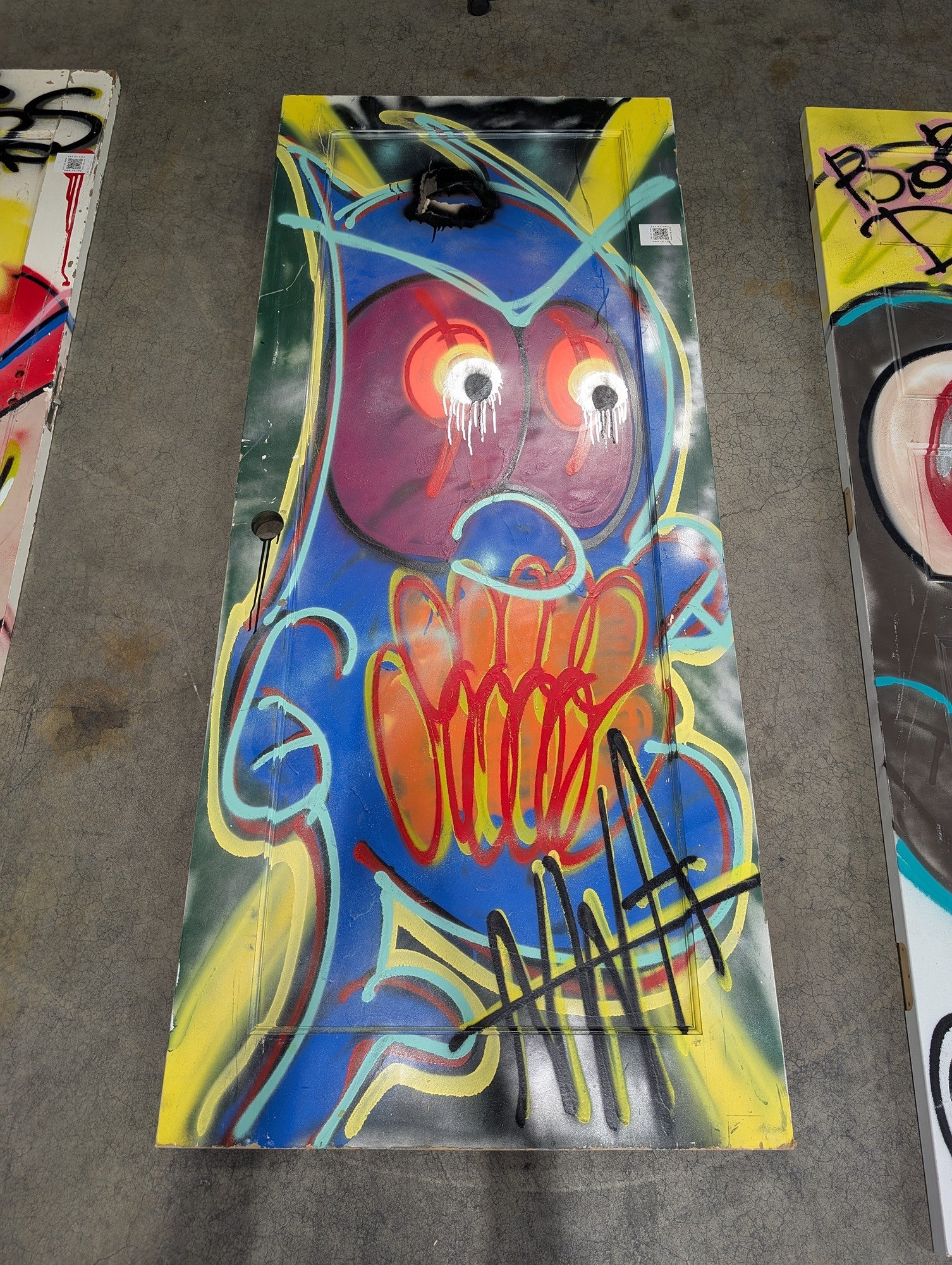 Colorful Graffiti Art Wood Door with Owl Design