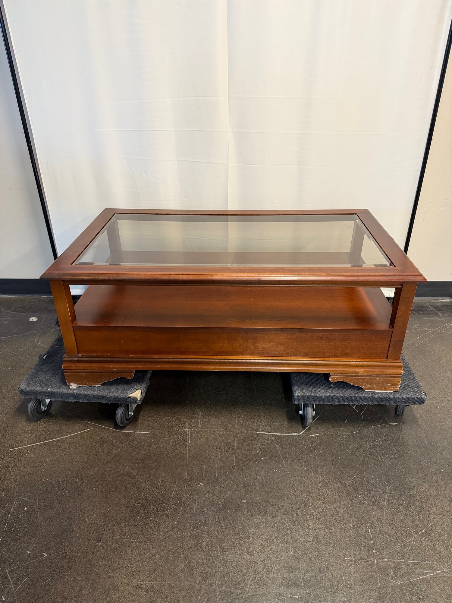 Cherry Wood Rectangular Coffee Table with Glass Top