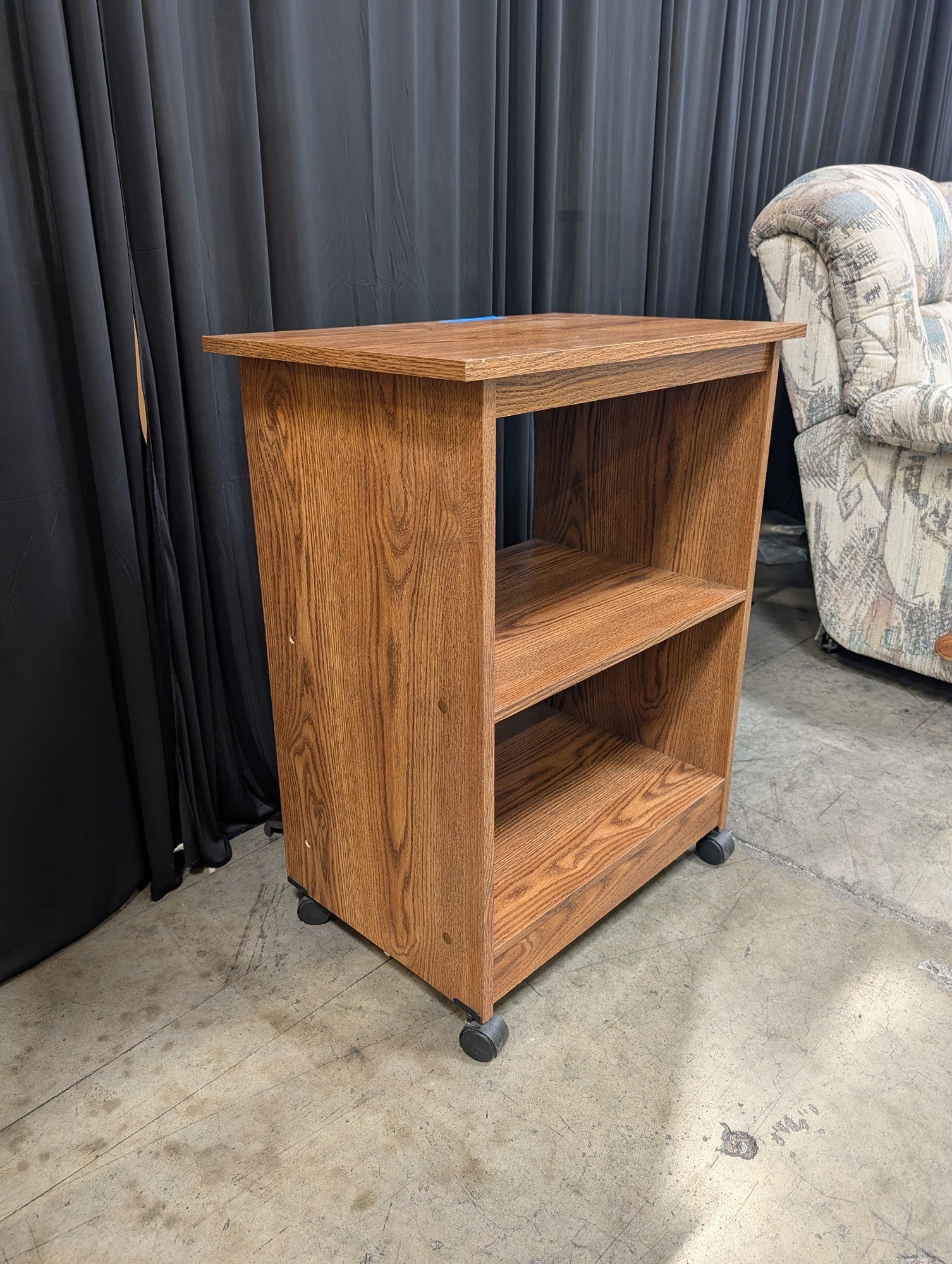 Rolling Three-Tier Utility Cart in Oak-Tone Wood Grain