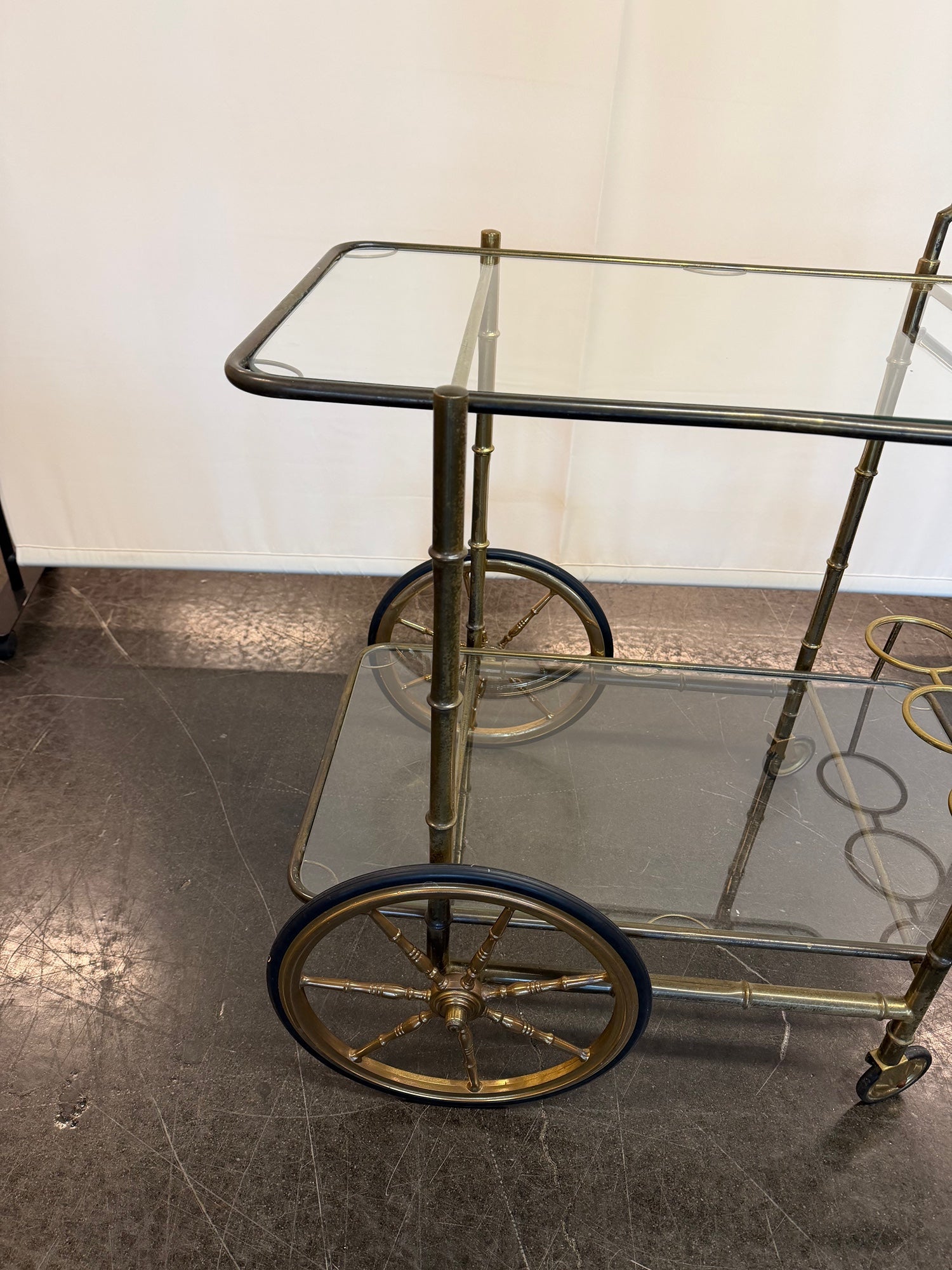 Vintage brass bamboo bar cart / trolley, 1960s