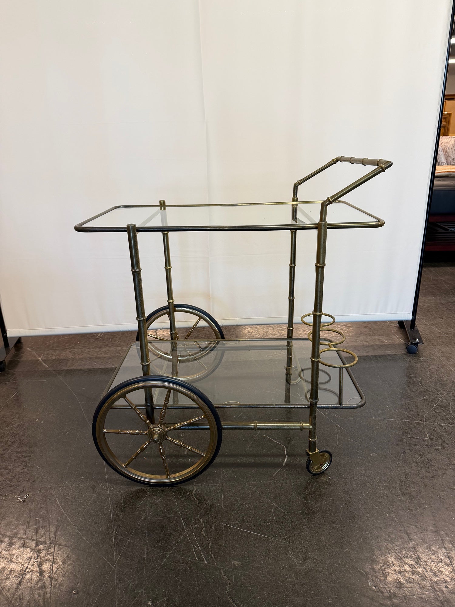 Vintage brass bamboo bar cart / trolley, 1960s