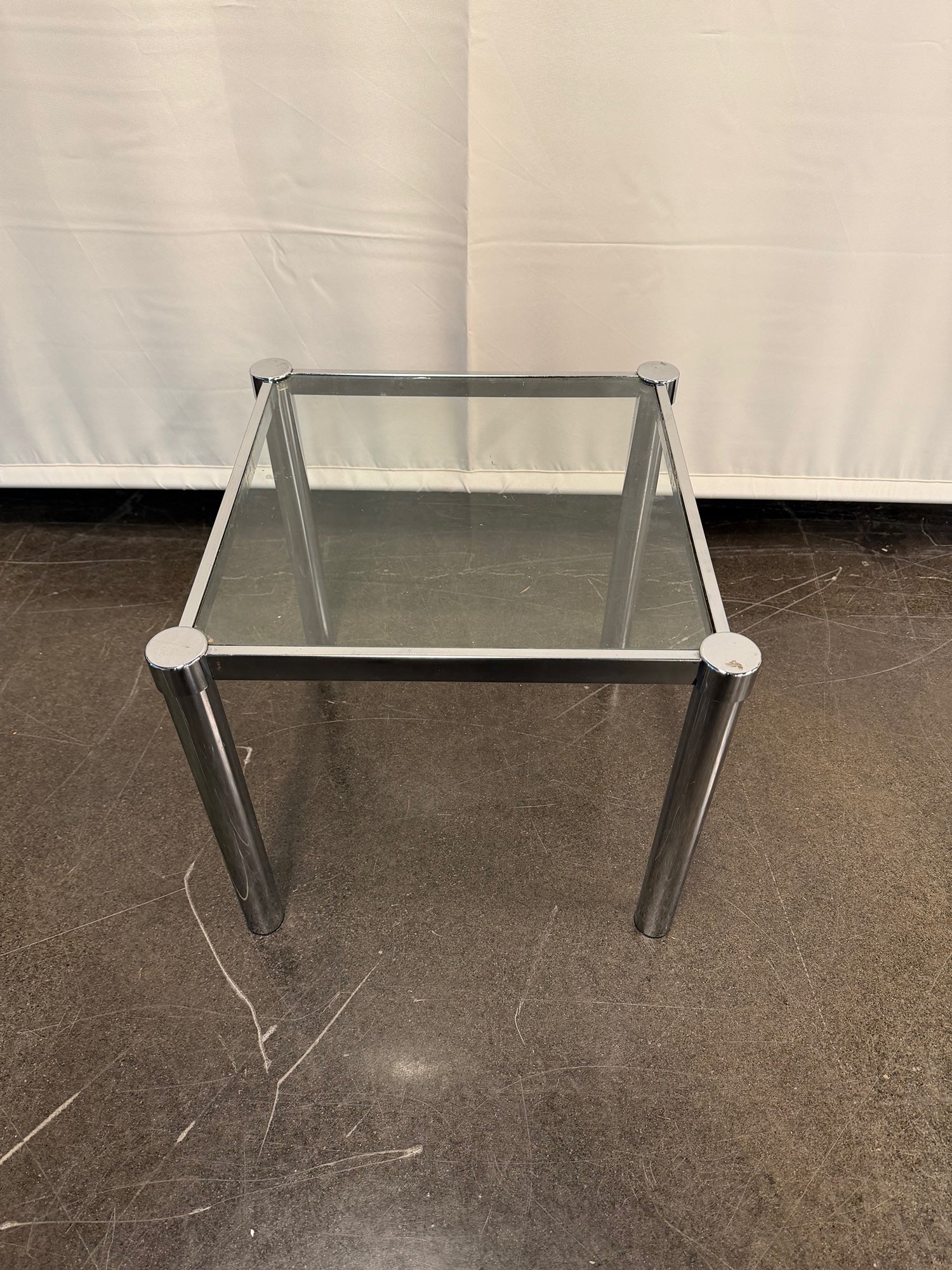 Mid Century Modern Chrome and Glass Square End Table