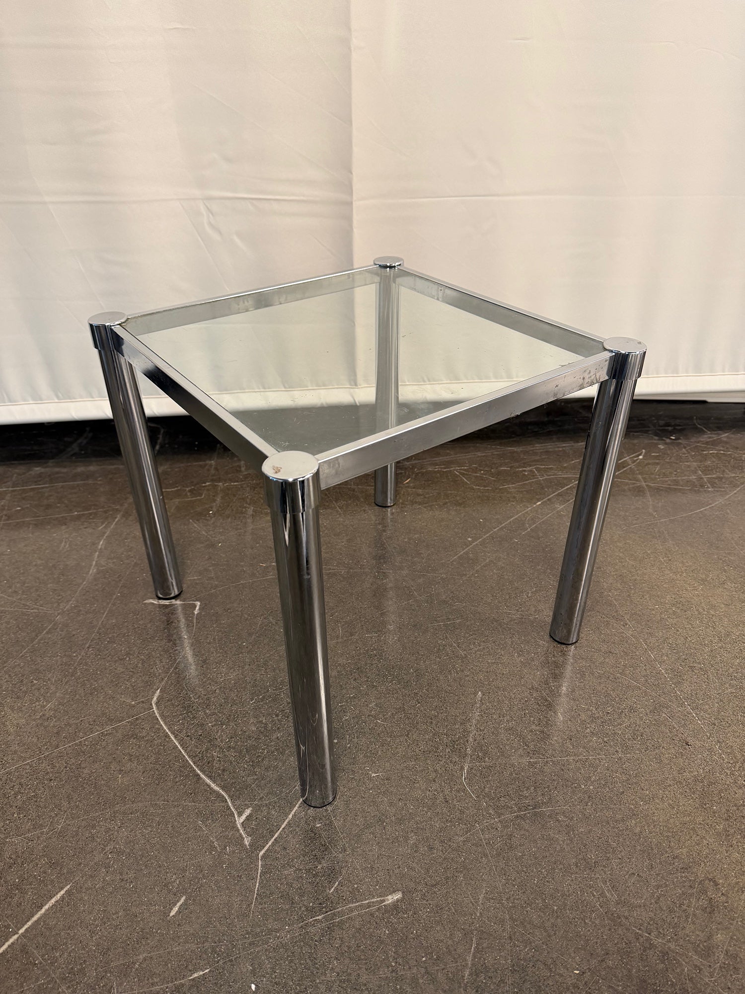 Mid Century Modern Chrome and Glass Square End Table