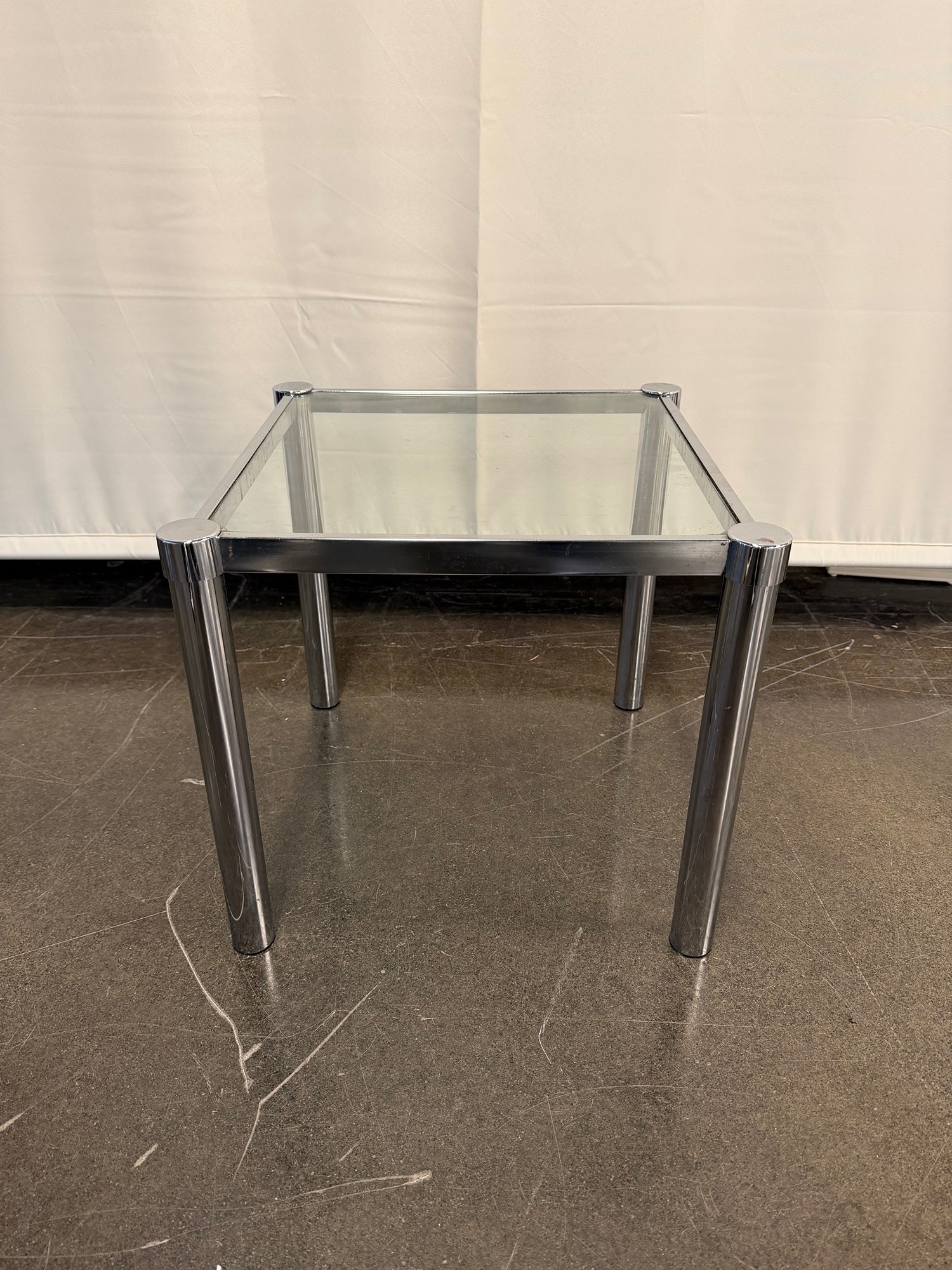 Mid Century Modern Chrome and Glass Square End Table