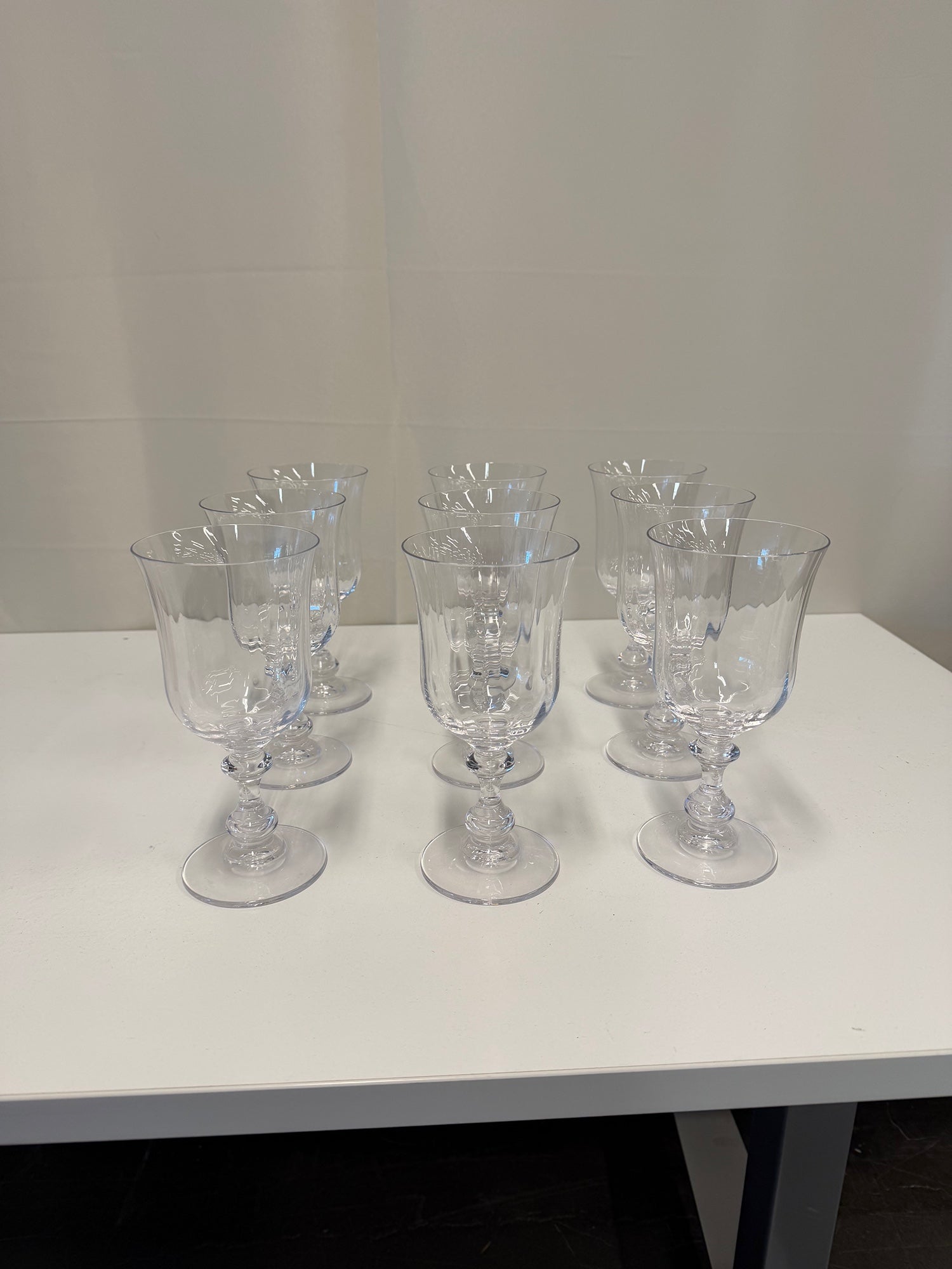 Set of Nine Clear Glass Goblets