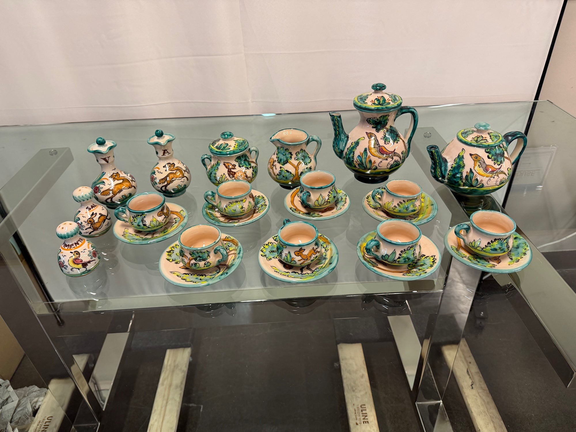 Vintage Hand-Painted Puente del Arzobispo Pottery Coffee & Condiment Set | 21 Pieces, Cerámica Cruz