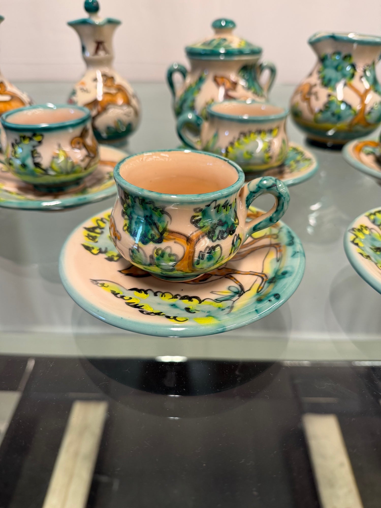 Vintage Hand-Painted Puente del Arzobispo Pottery Coffee & Condiment Set | 21 Pieces, Cerámica Cruz