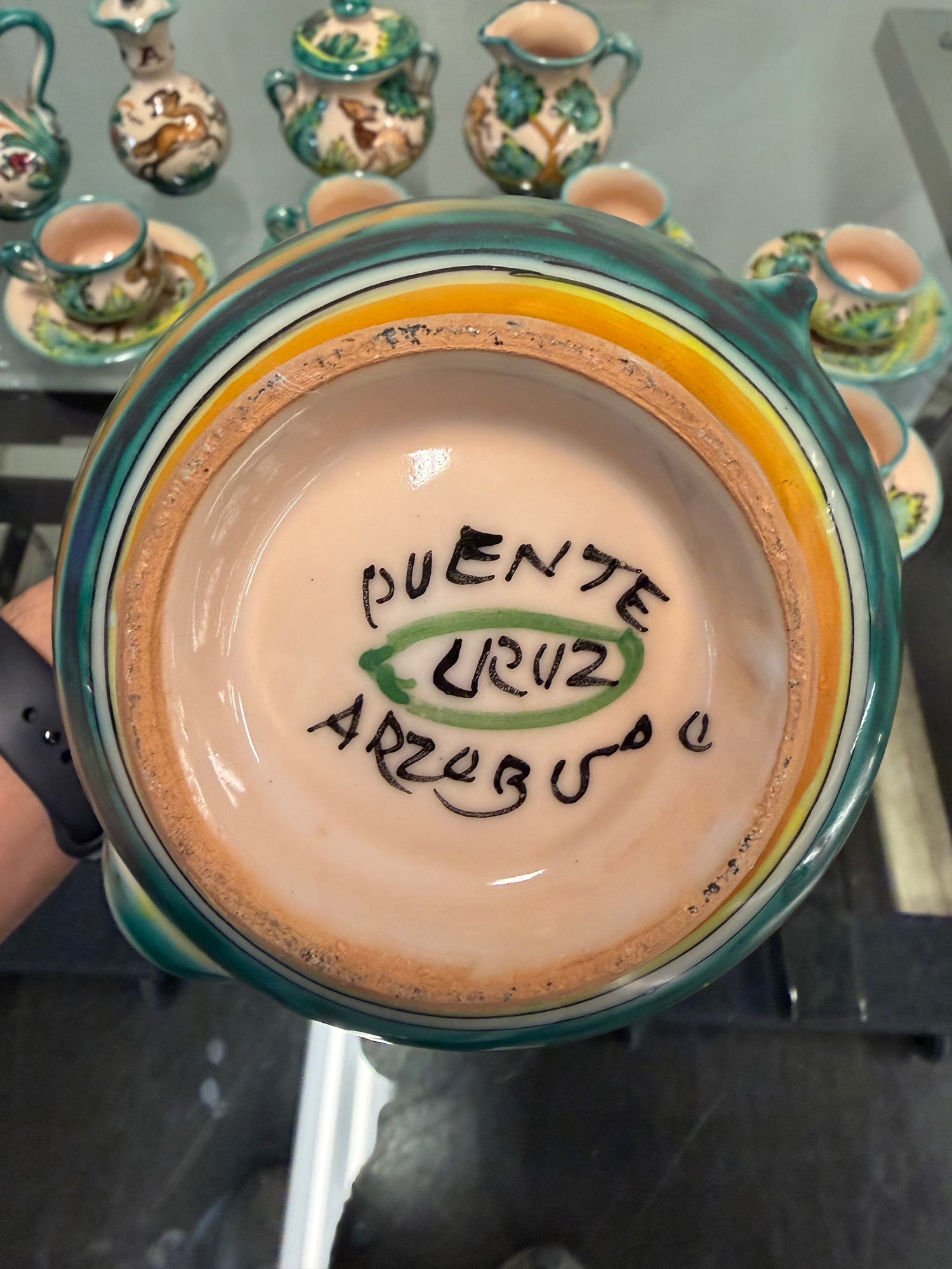Vintage Hand-Painted Puente del Arzobispo Pottery Coffee & Condiment Set | 21 Pieces, Cerámica Cruz