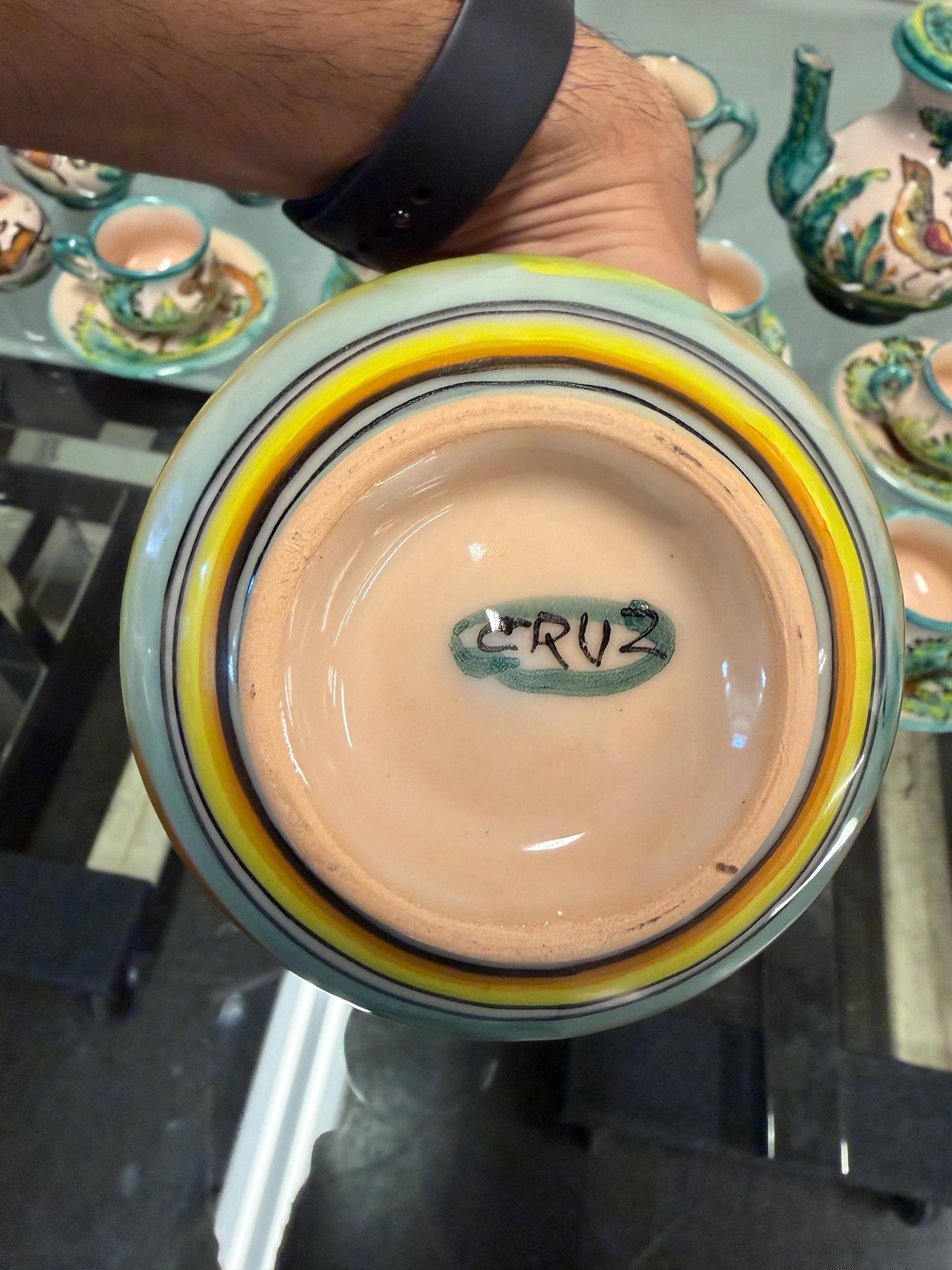 Vintage Hand-Painted Puente del Arzobispo Pottery Coffee & Condiment Set | 21 Pieces, Cerámica Cruz