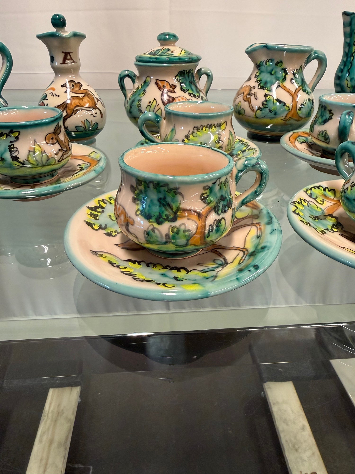 Vintage Hand-Painted Puente del Arzobispo Pottery Coffee & Condiment Set | 21 Pieces, Cerámica Cruz