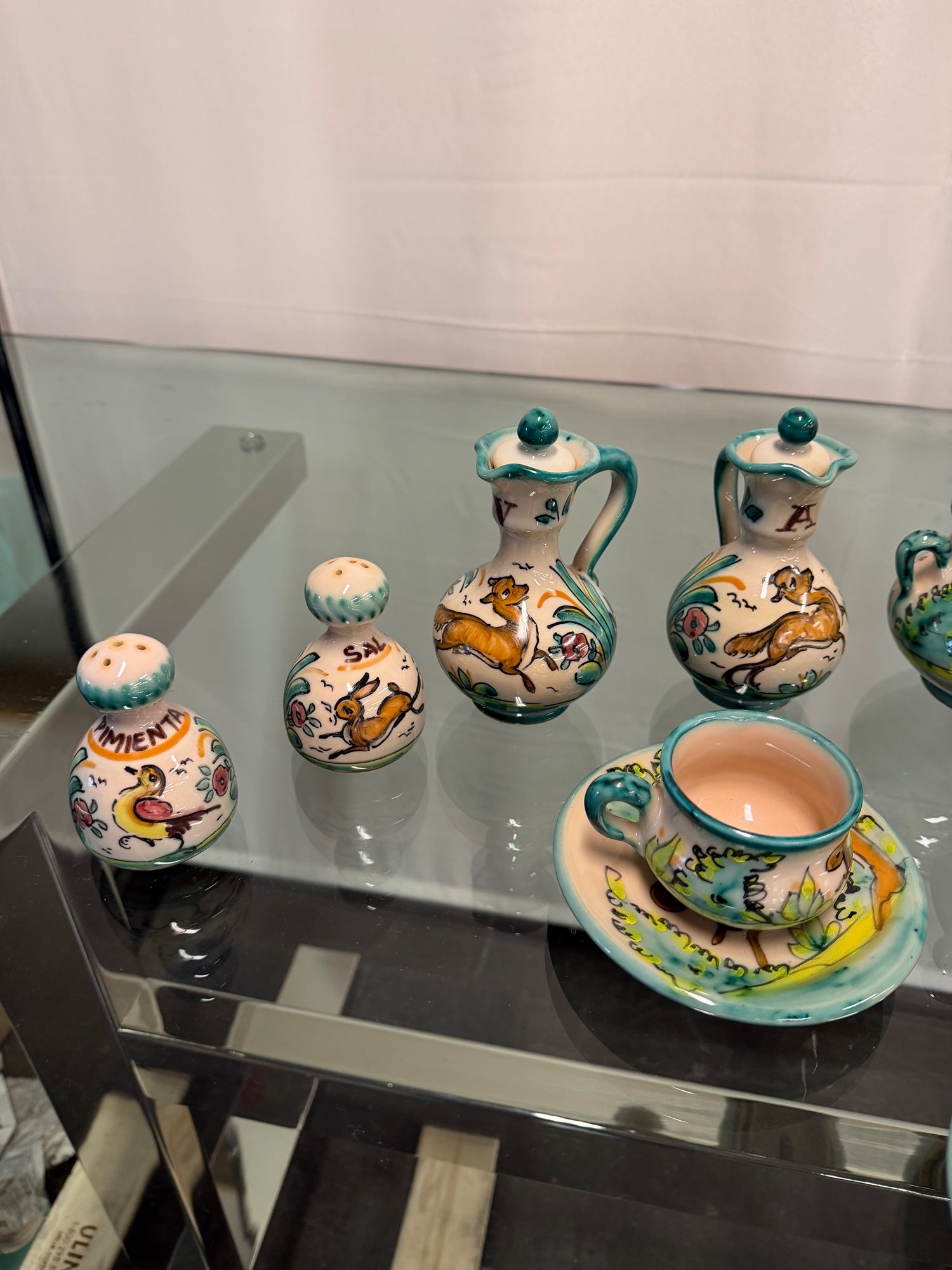 Vintage Hand-Painted Puente del Arzobispo Pottery Coffee & Condiment Set | 21 Pieces, Cerámica Cruz
