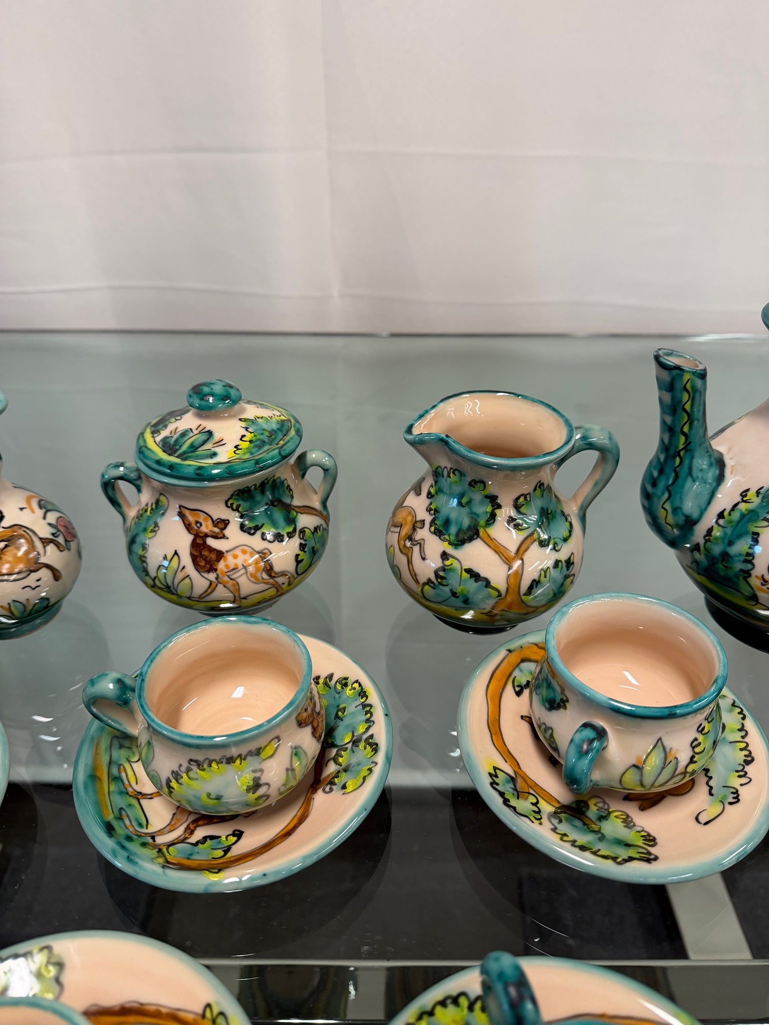 Vintage Hand-Painted Puente del Arzobispo Pottery Coffee & Condiment Set | 21 Pieces, Cerámica Cruz
