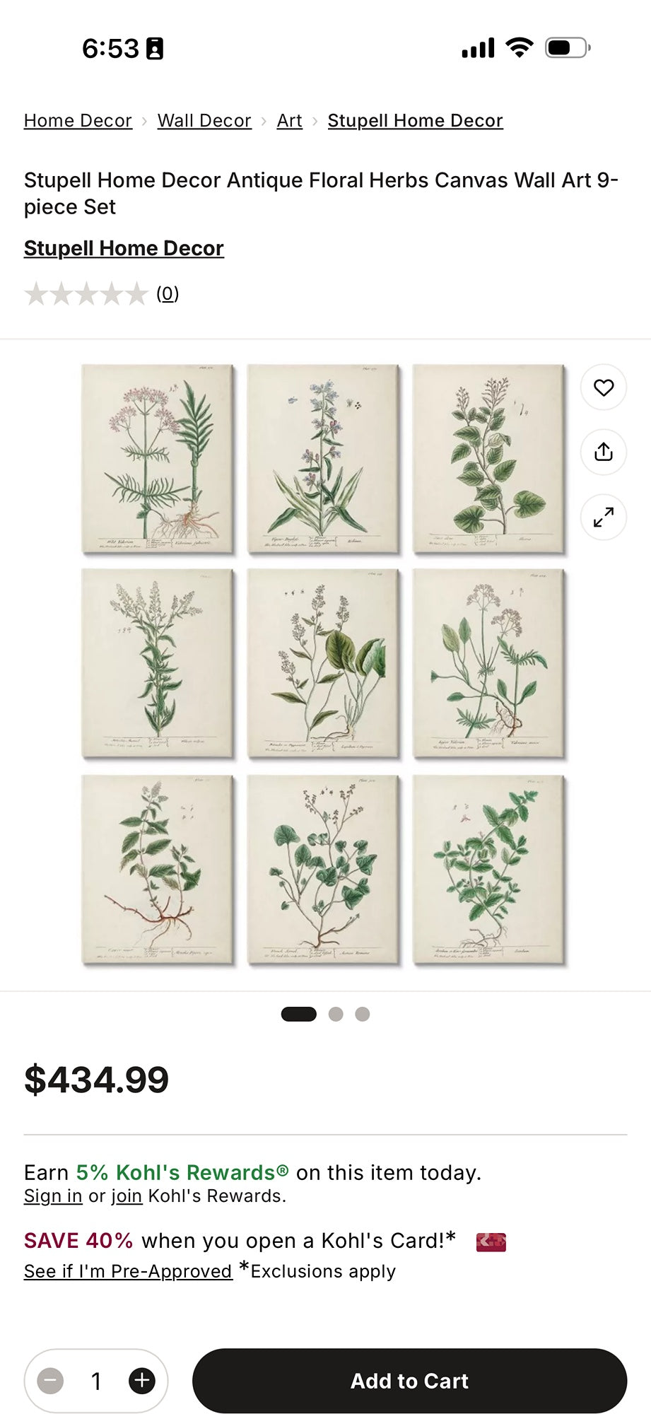 Set of 4 Stupell Home Decor Antique Floral Herbs Canvas Wall Art