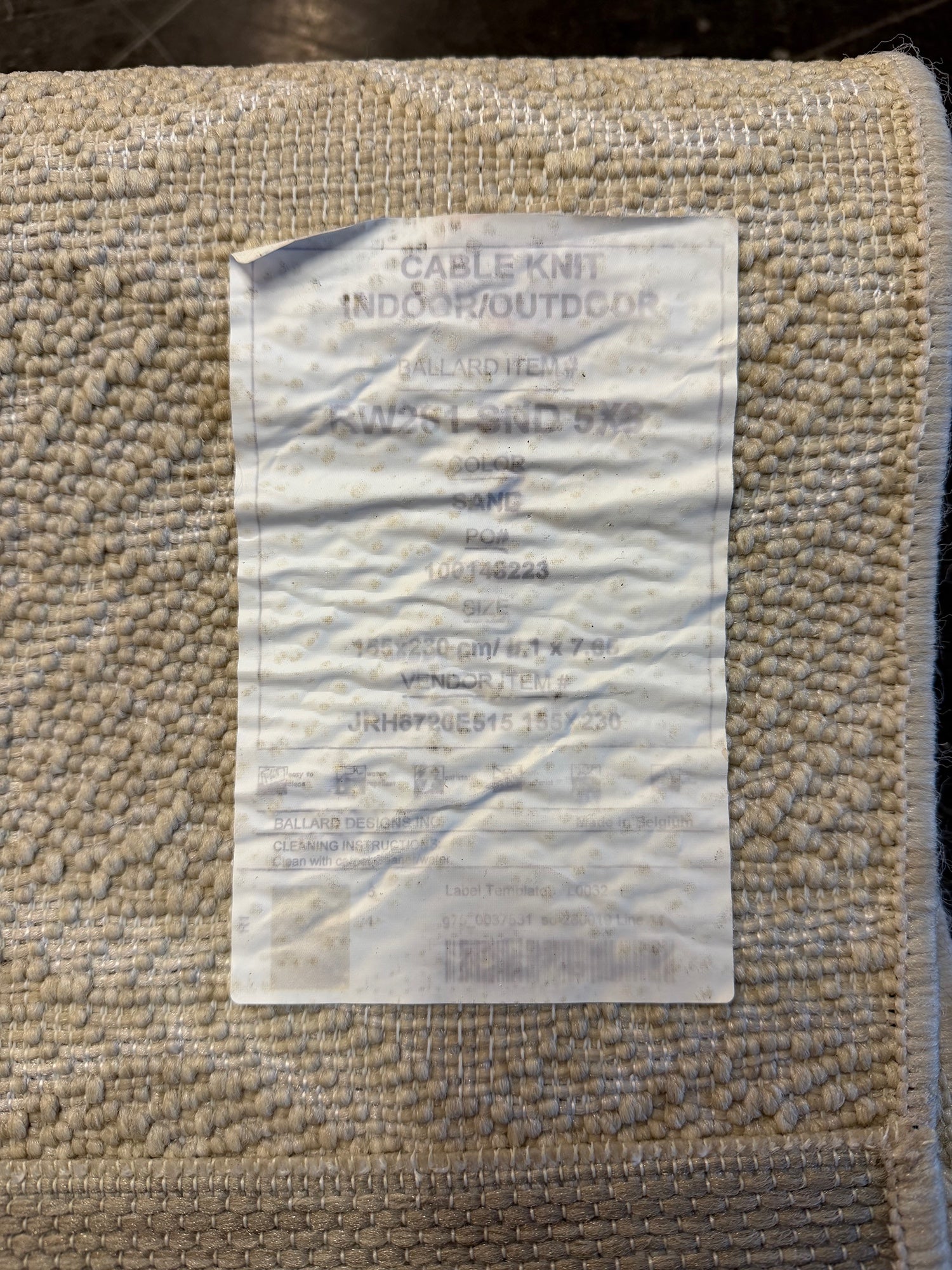 Ballard Designs Sand Cable Knit Indoor/Outdoor Area Rug