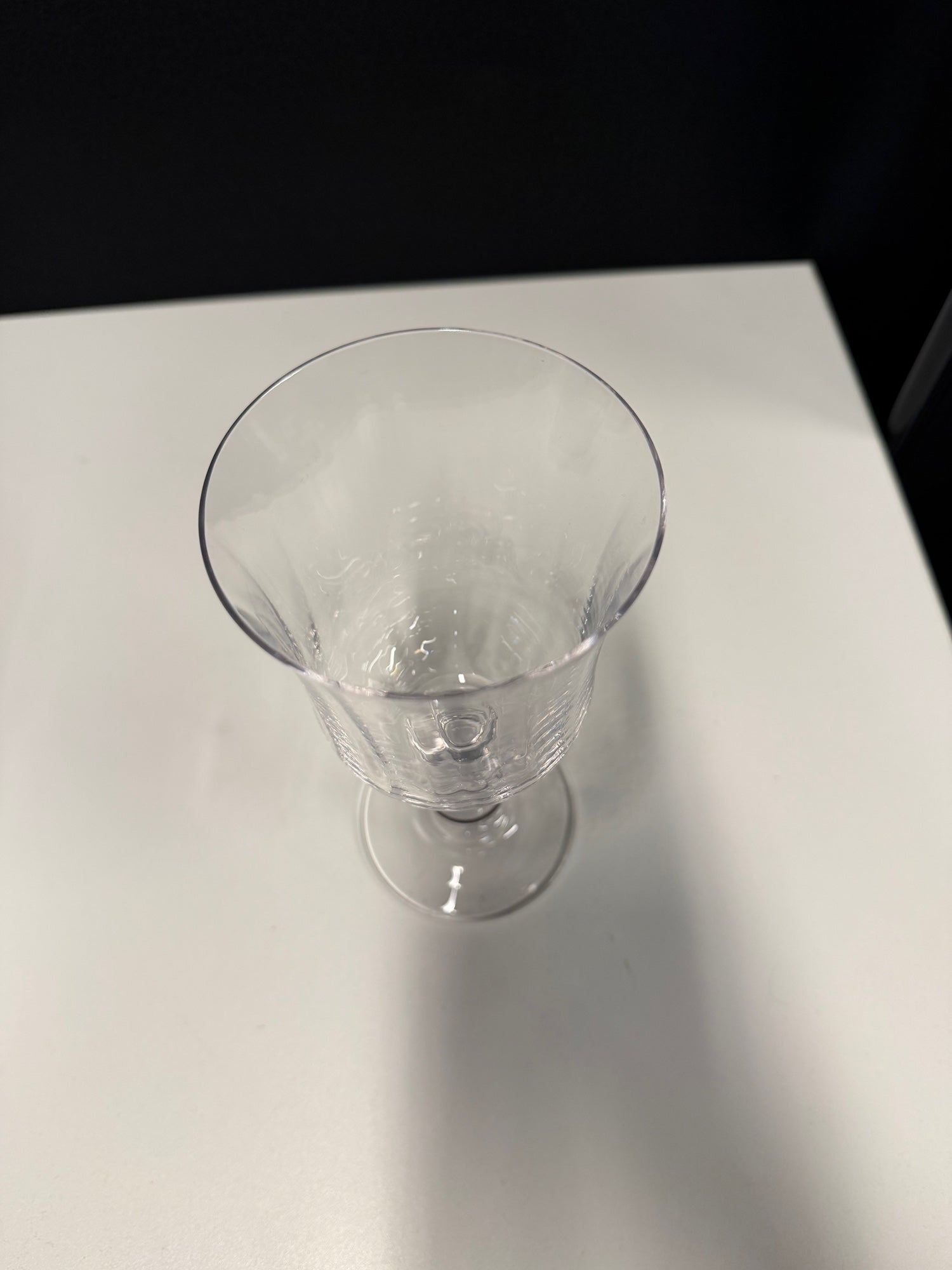 Clear Etched Glass Goblet with Fluted Rim
