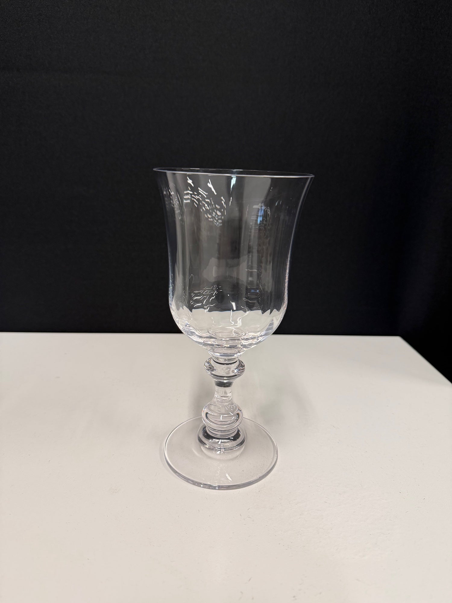 Clear Etched Glass Goblet with Fluted Rim