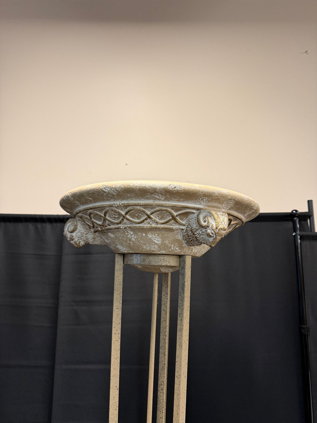 Distressed Decorative Torchiere Floor Lamp with Ram Heads