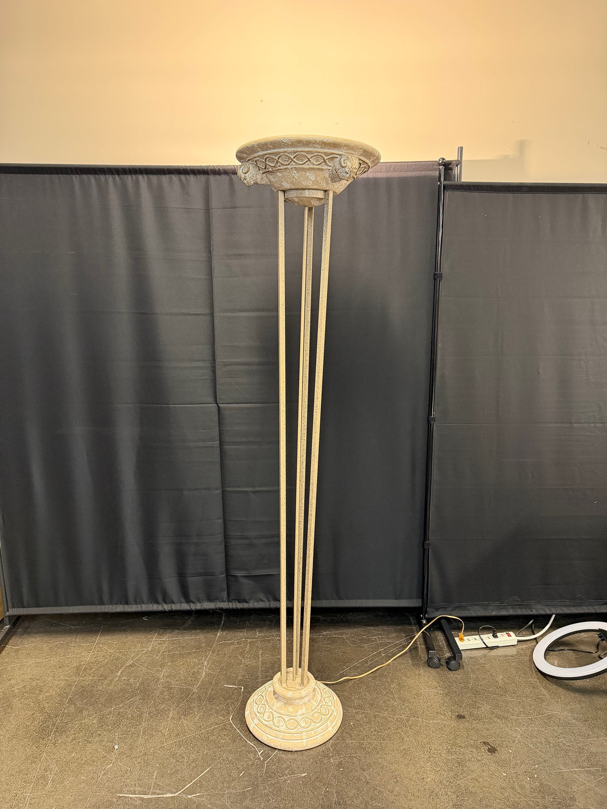 Distressed Decorative Torchiere Floor Lamp with Ram Heads