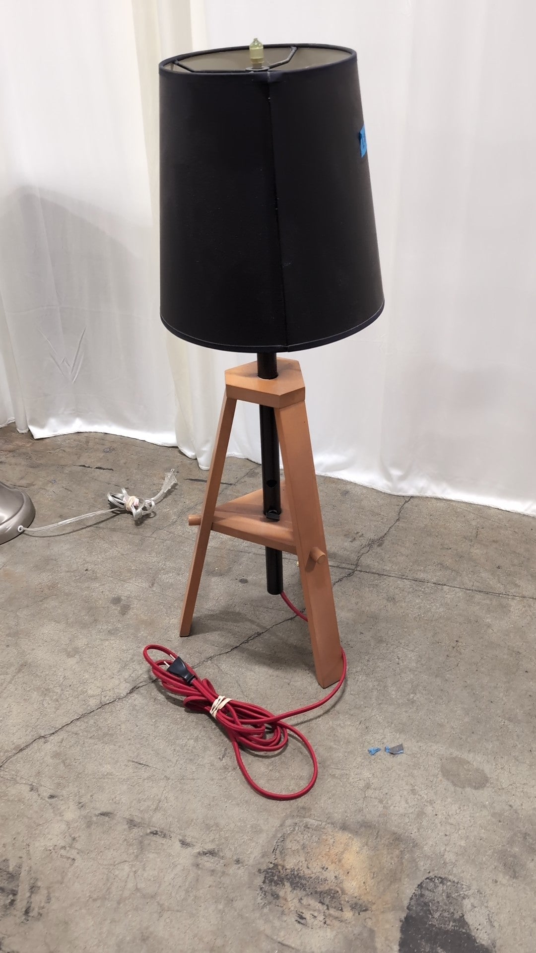Adjustable Tripod Wood Floor Lamp with Black Shade