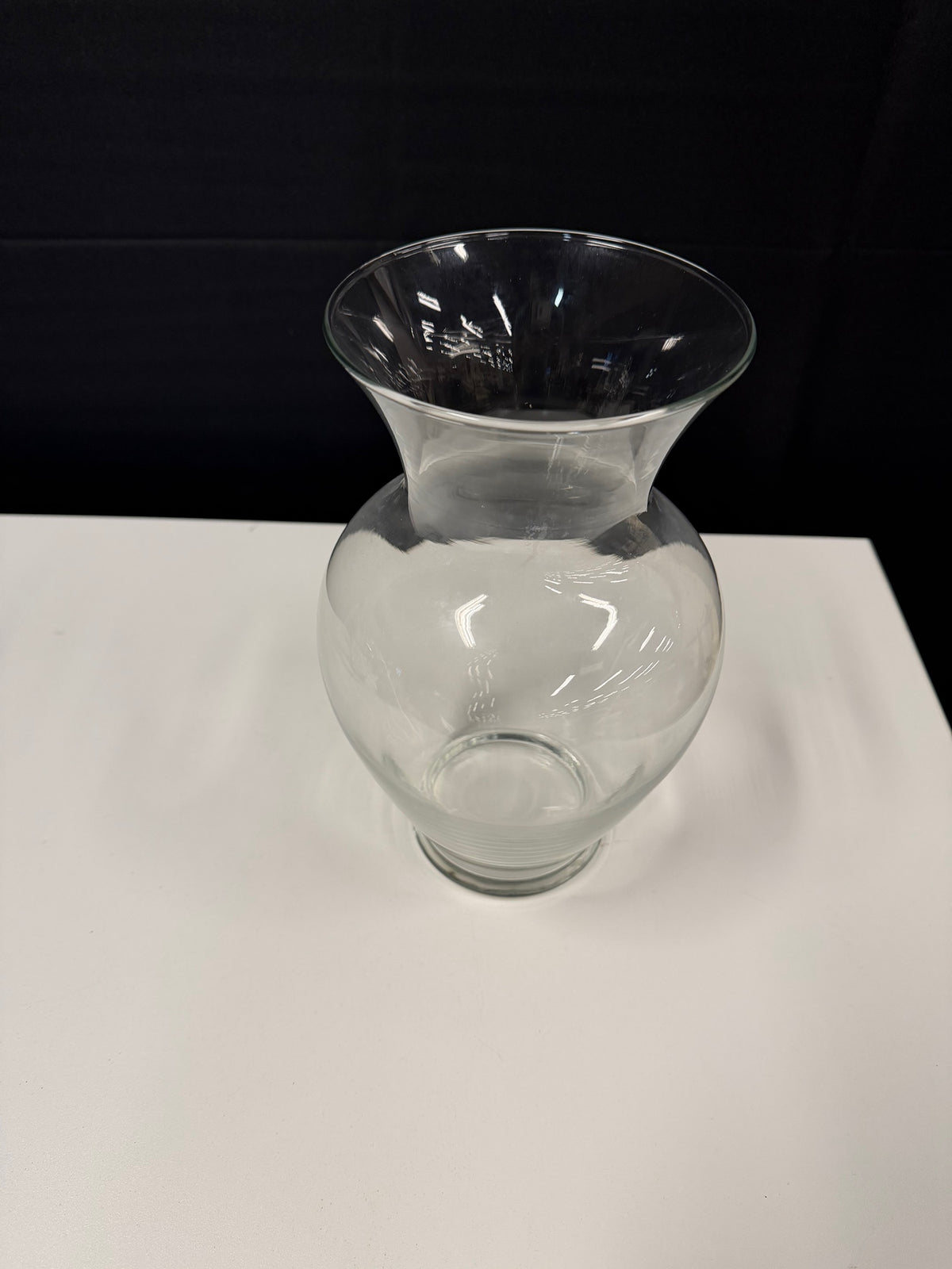 Bulbous Clear Glass Vase with Flared Rim