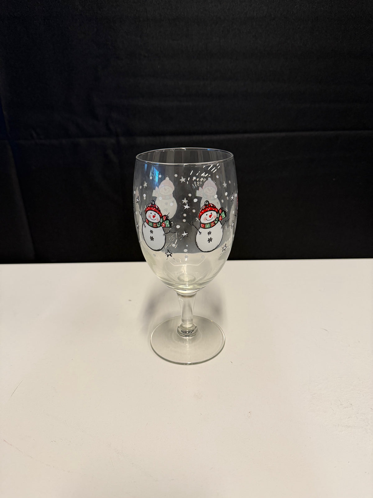 Clear Glass Holiday Wine Glass with Snowmen