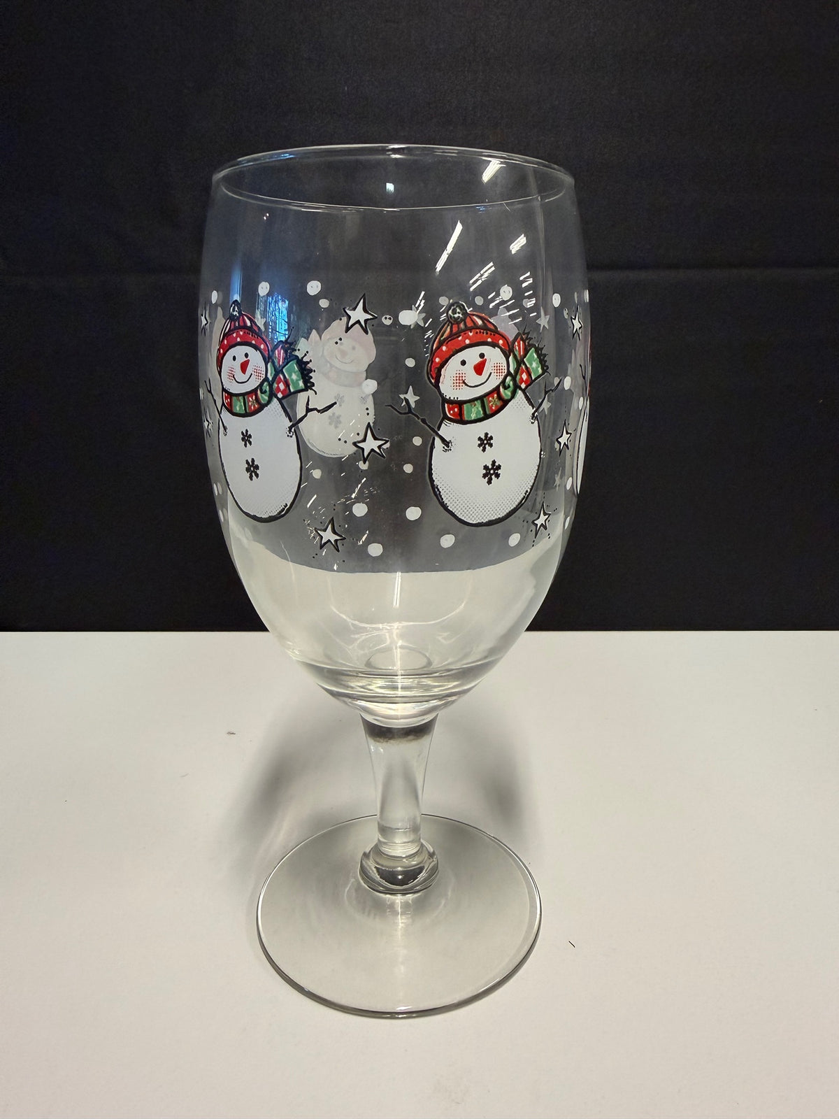 Clear Glass Holiday Wine Glass with Snowmen