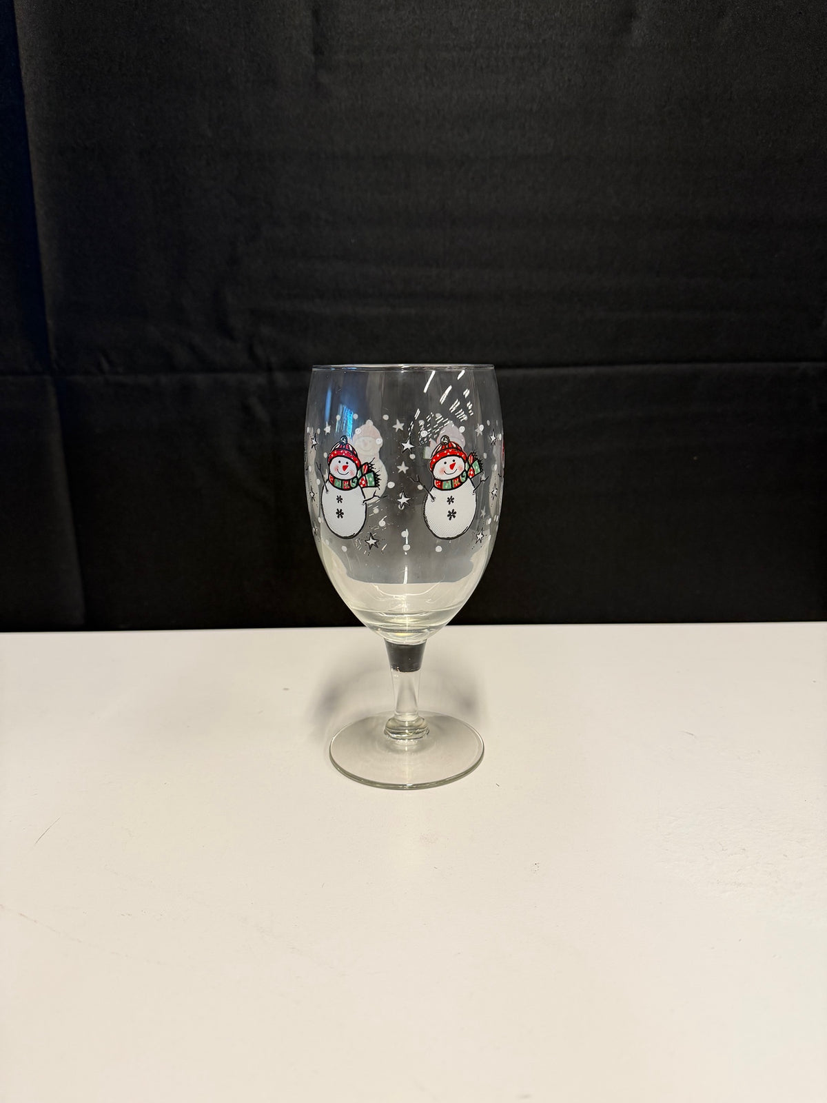 Clear Glass Holiday Wine Glass with Snowmen