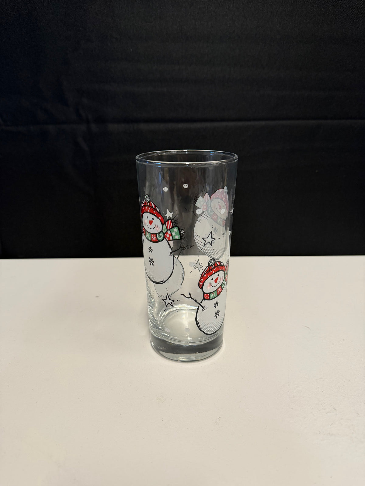 Clear Glass Drinking Glass with Snowman Design