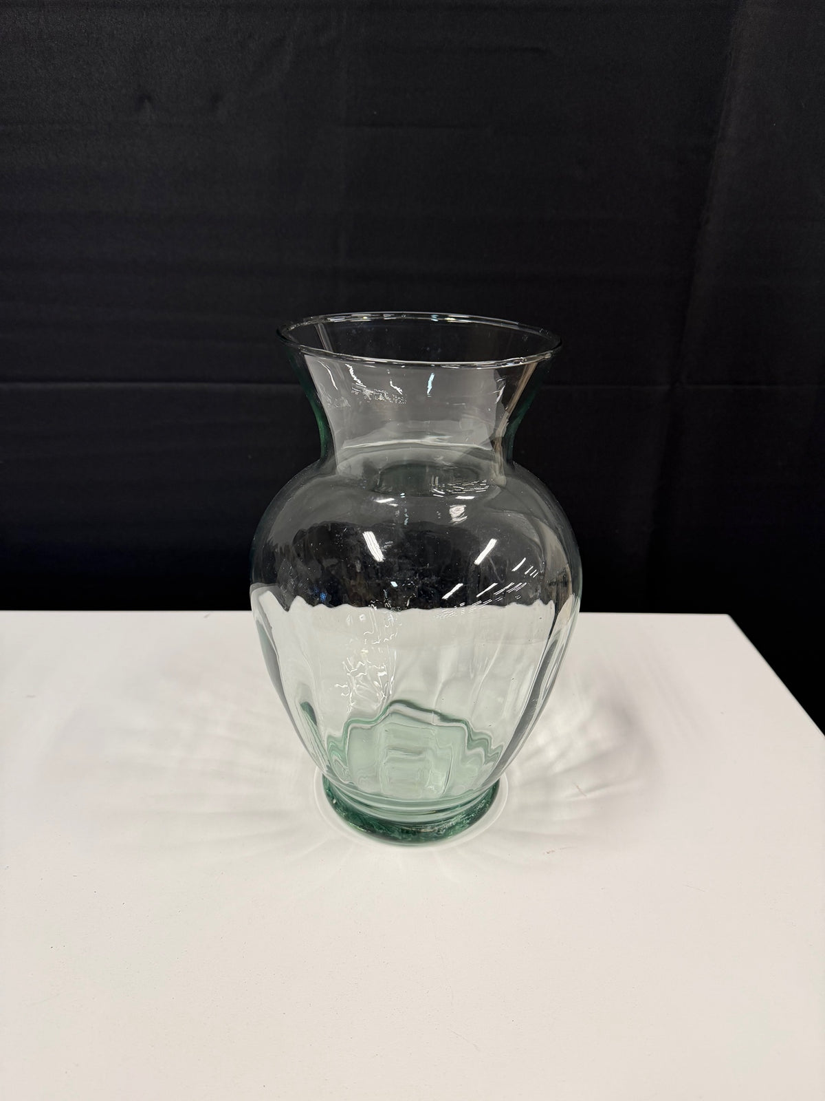 Clear Fluted Glass Vase with Flared Rim