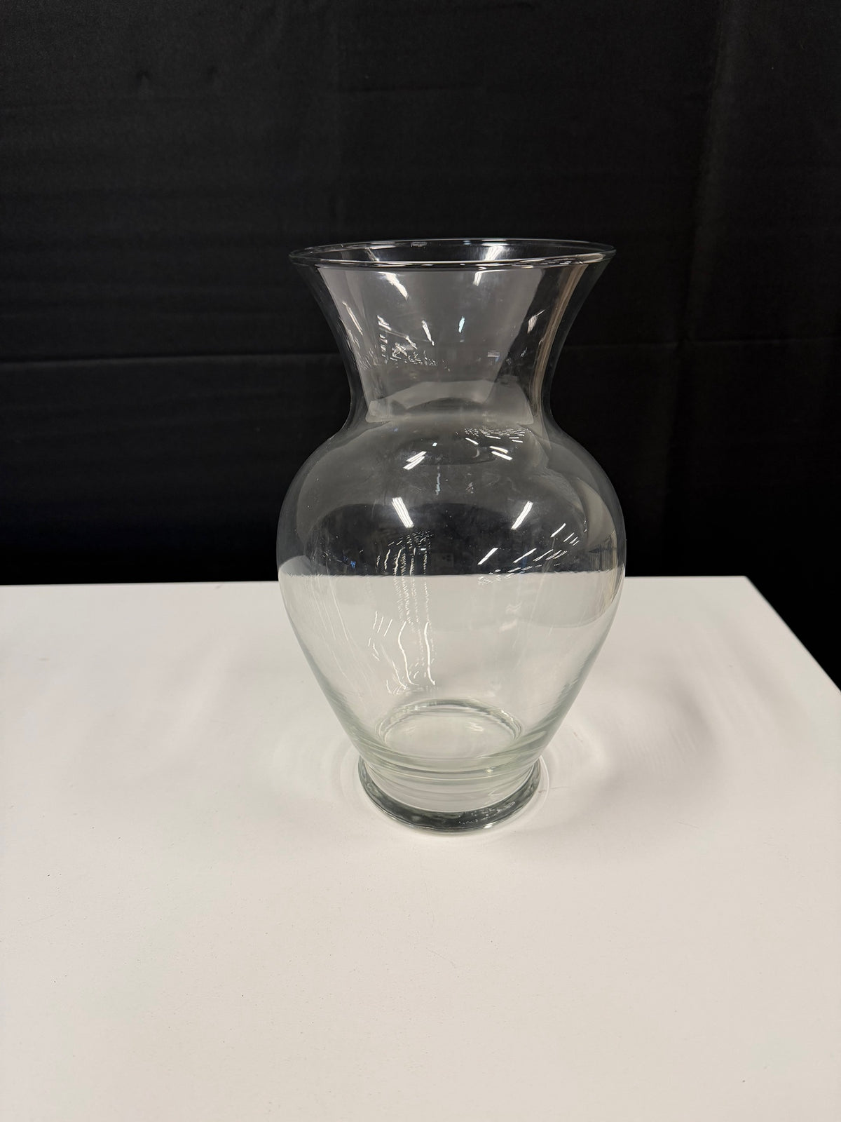 Bulbous Clear Glass Vase with Flared Rim