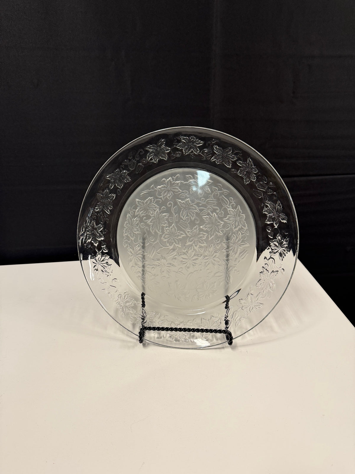 Clear Glass Dinner Plate with Frosted Floral Design
