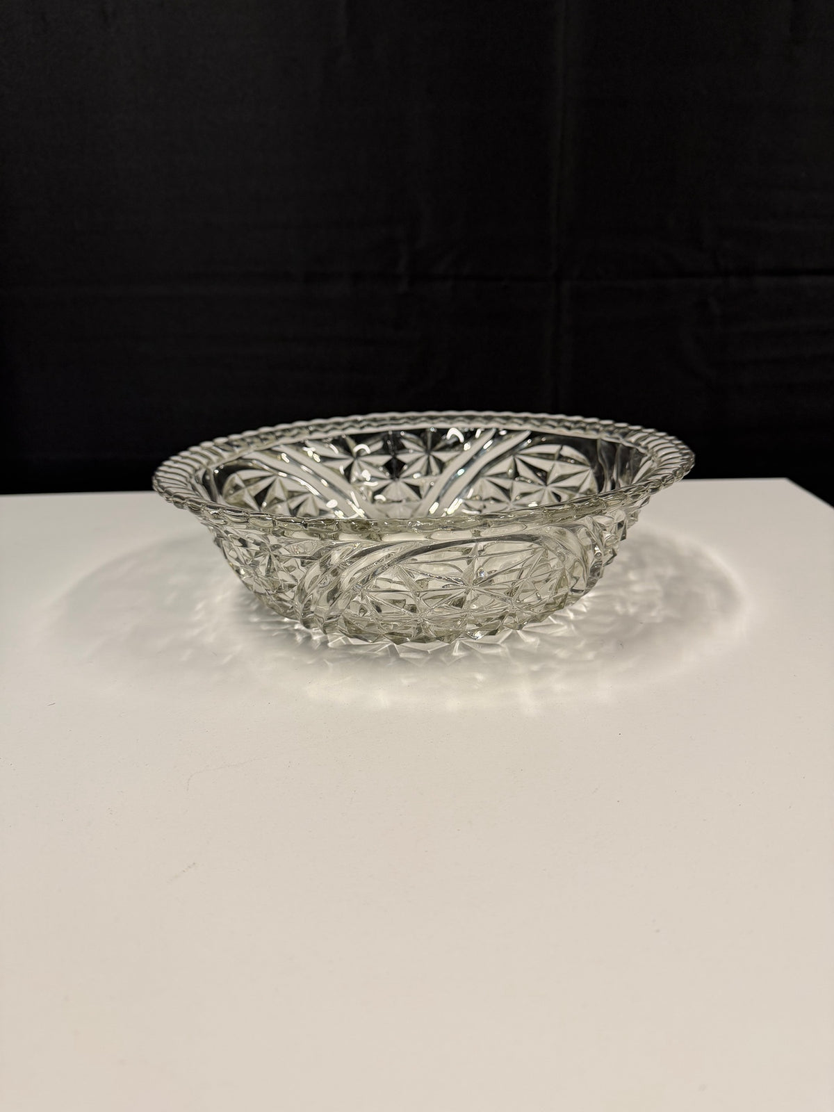 Clear Pressed Glass Starburst Pattern Serving Bowl