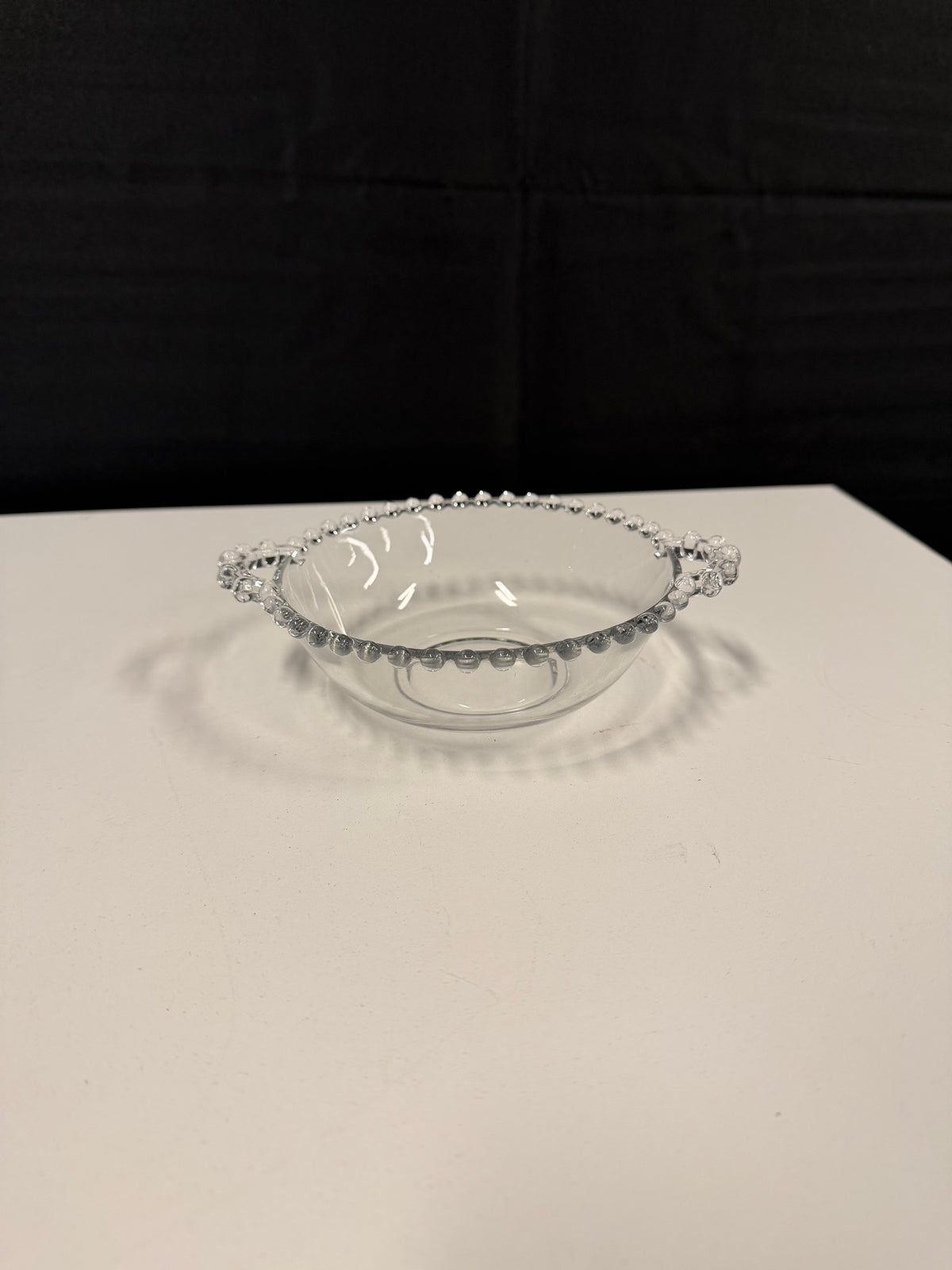 Clear Glass Serving Bowl with Beaded Handles