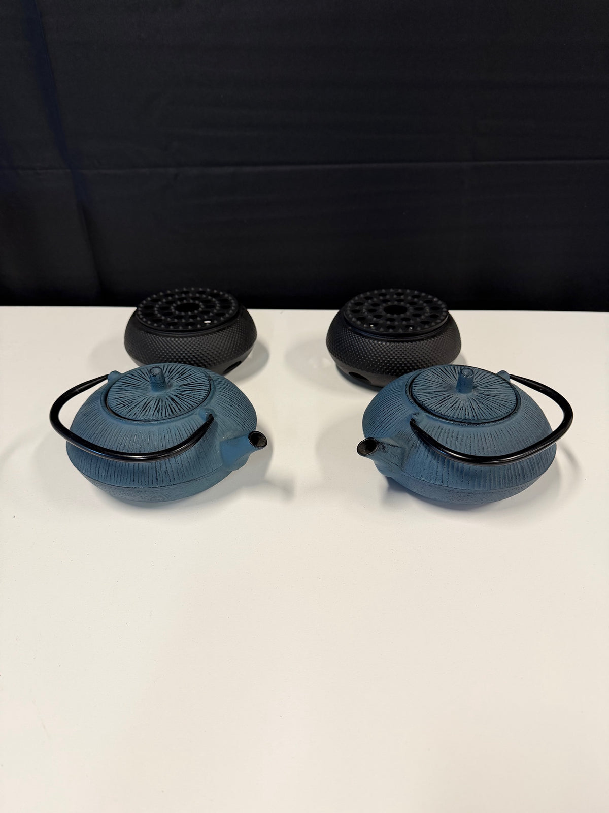 Pair of Blue Cast Iron Japanese Tetsubin Style Teapot with Warmer | New at $300