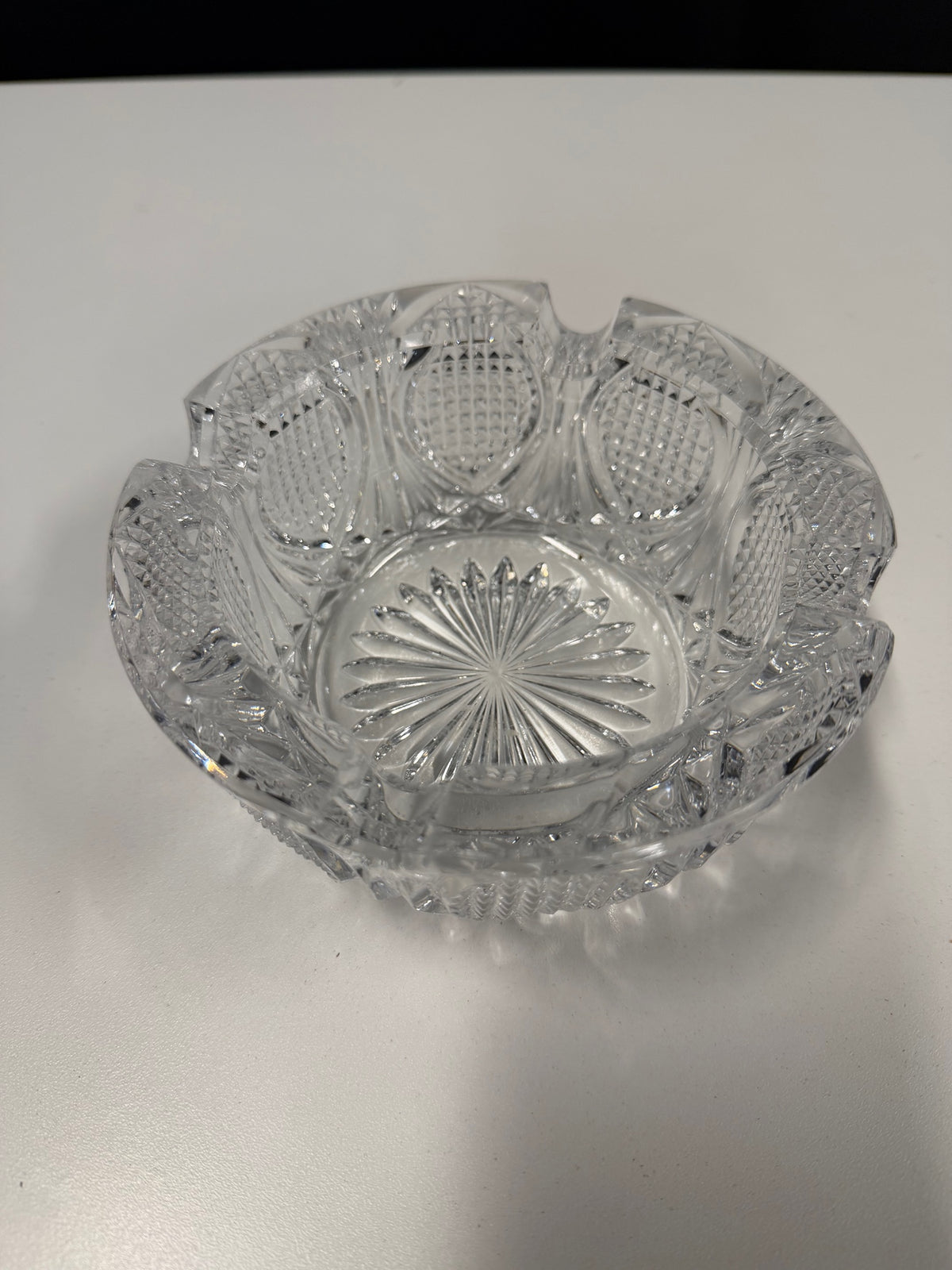 Clear Cut Glass Ashtray with Ornate Pattern