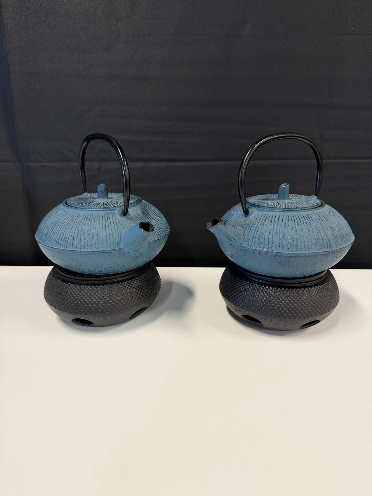 Pair of Blue Cast Iron Japanese Tetsubin Style Teapot with Warmer | New at $300